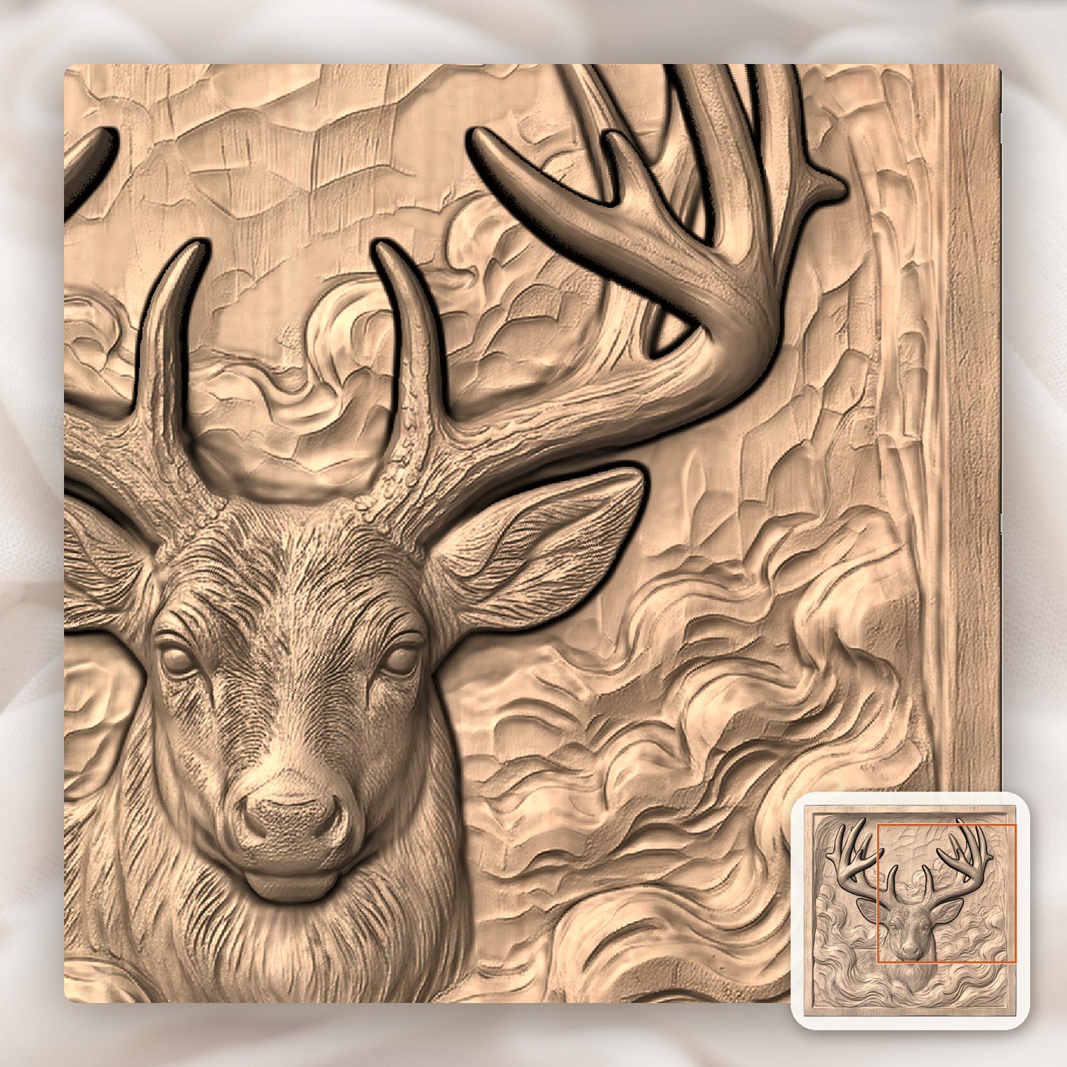 Majestic Buck in Mist Forest CNC Relief STL bas-relief STL — view 9