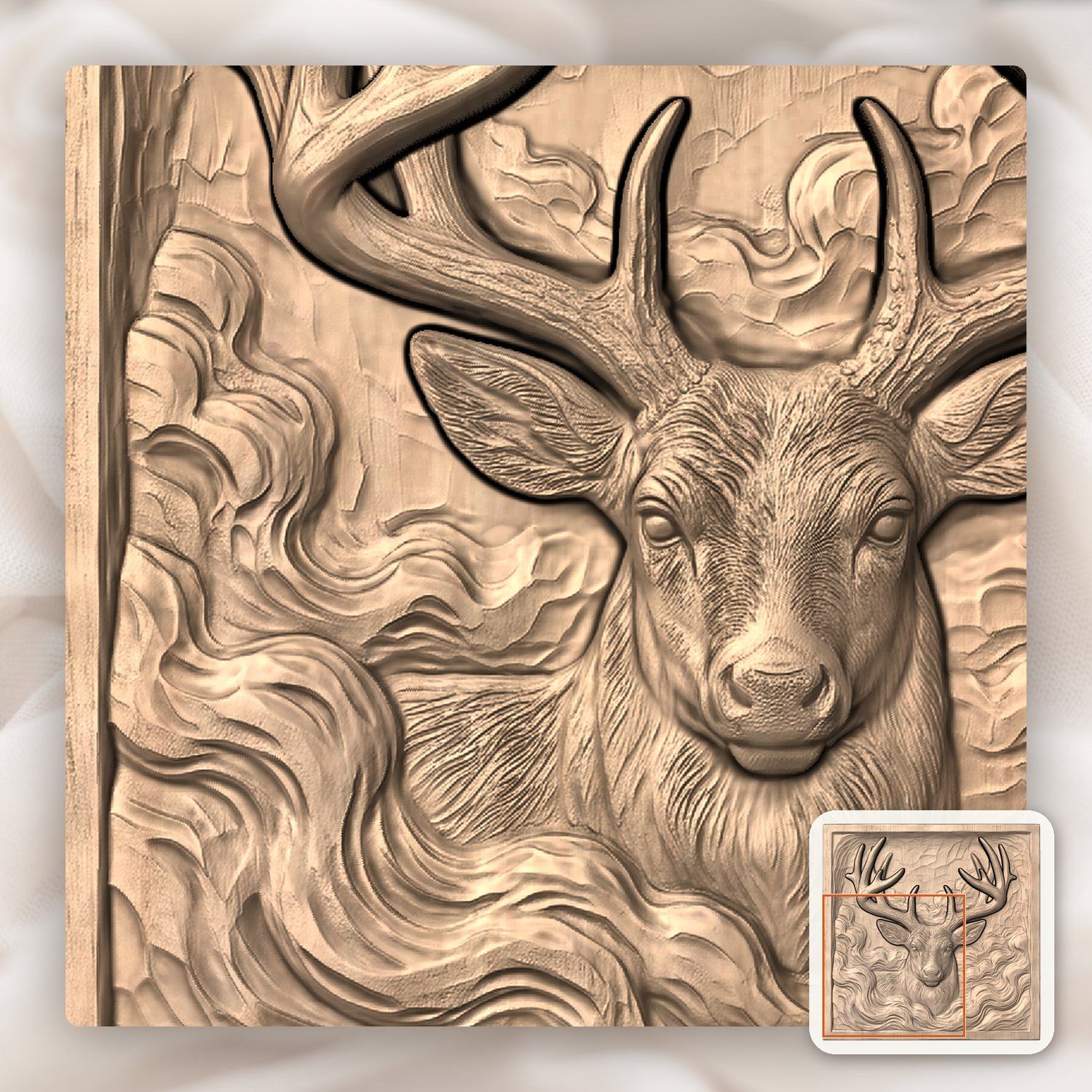 Majestic Buck in Mist Forest CNC Relief STL bas-relief STL — view 10