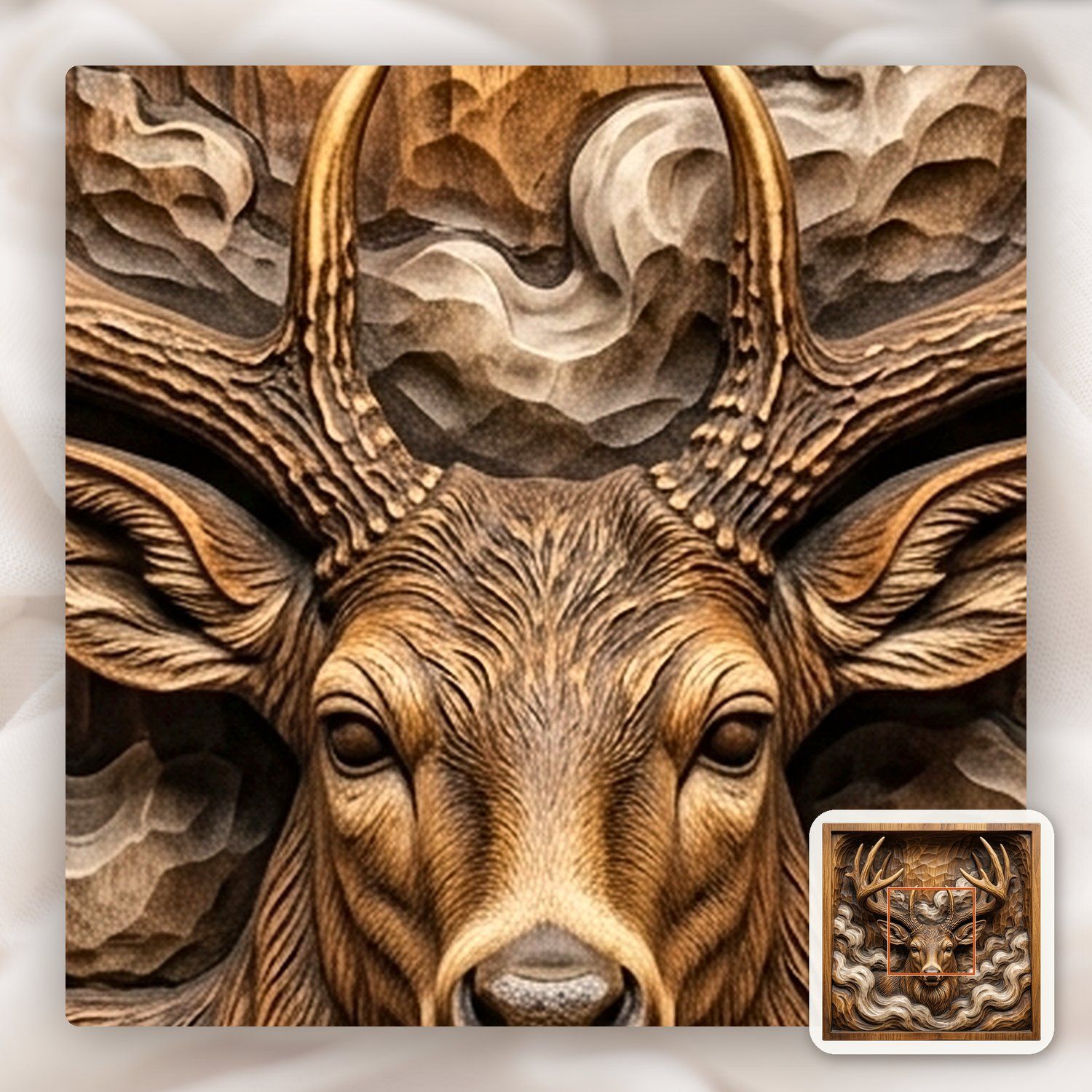 Majestic Buck in Mist Forest CNC Relief STL bas-relief STL — view 11