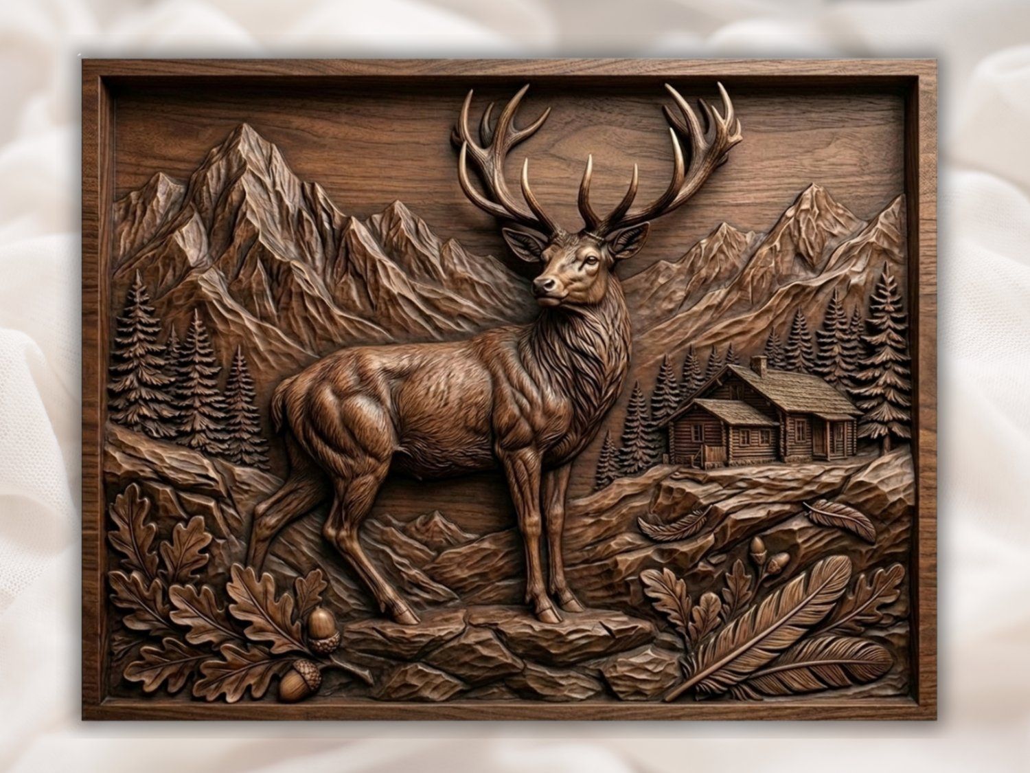 Majestic Buck Wilderness Mountain Scene CNC Relief STL bas-relief STL — view 2
