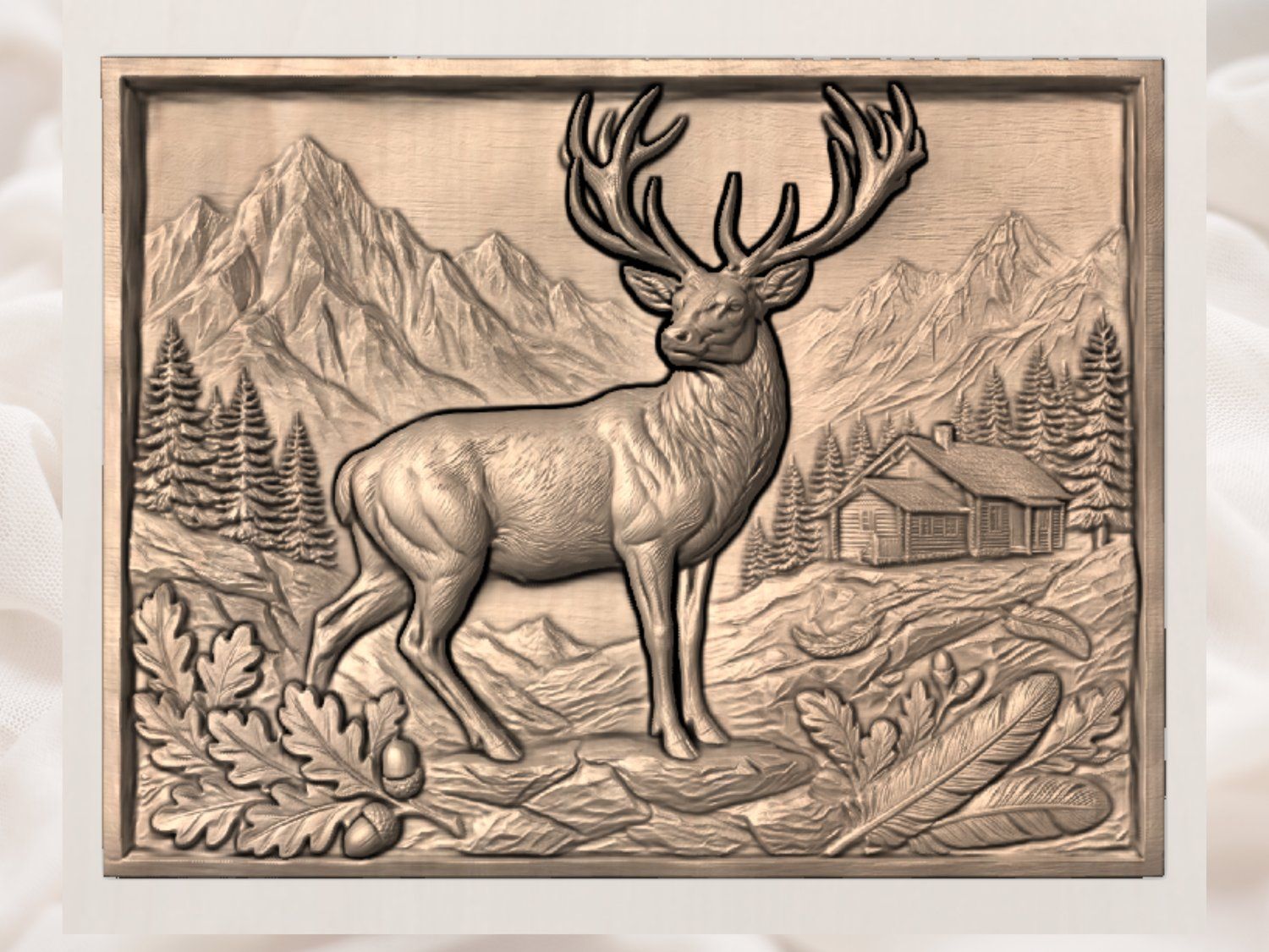 Majestic Buck Wilderness Mountain Scene CNC Relief STL bas-relief STL — view 3