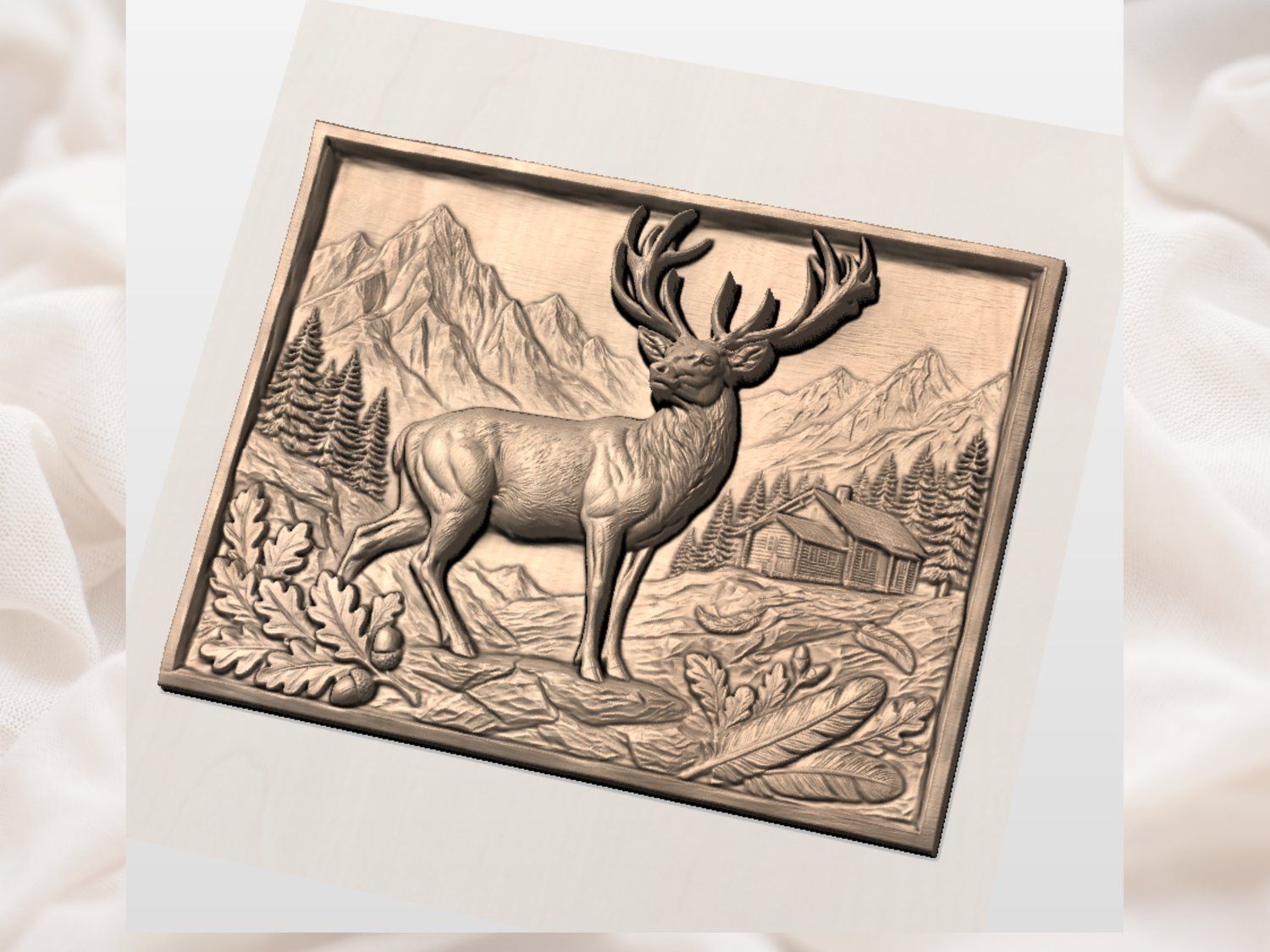 Majestic Buck Wilderness Mountain Scene CNC Relief STL bas-relief STL — view 4