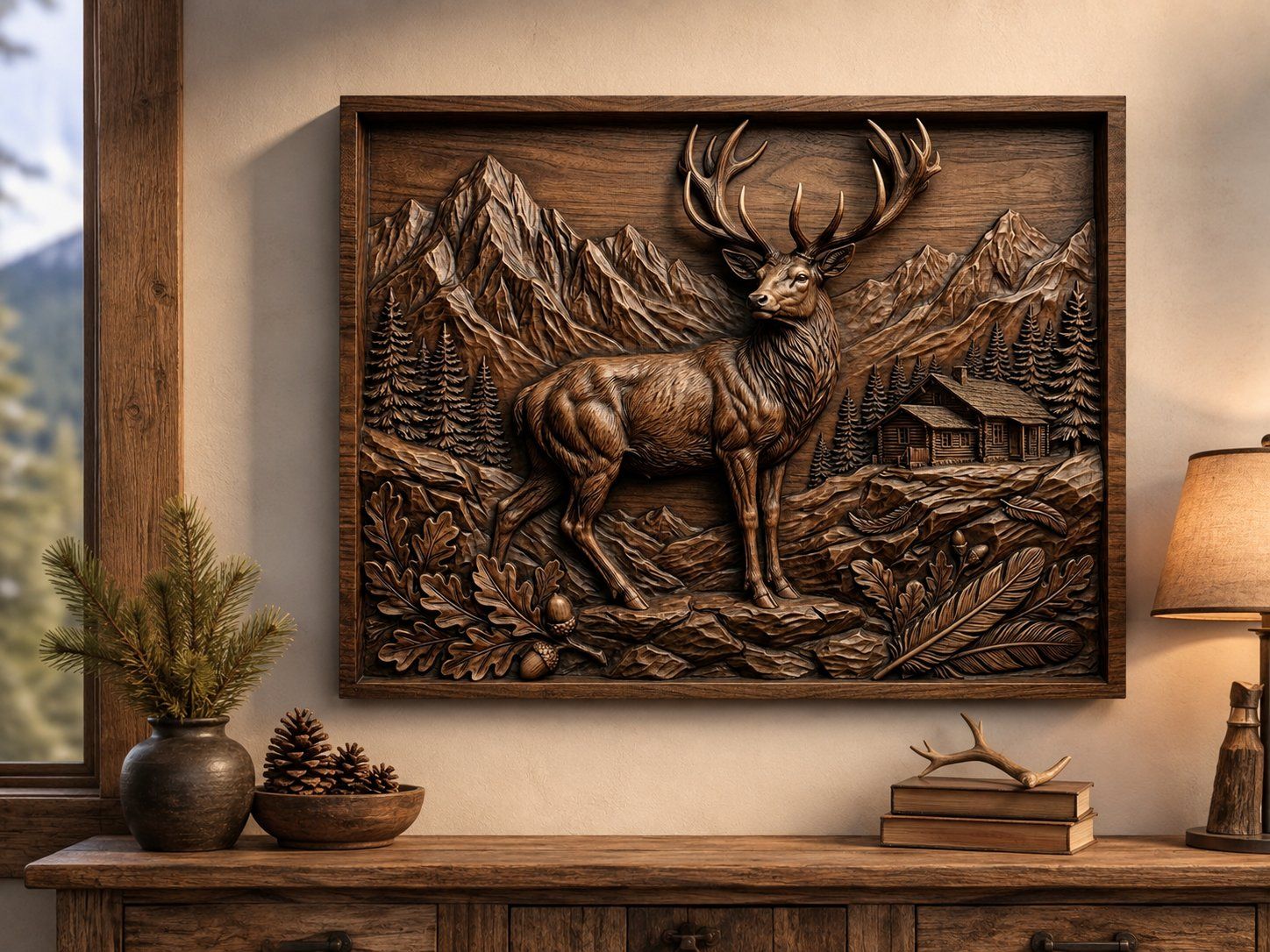 Majestic Buck Wilderness Mountain Scene CNC Relief STL bas-relief STL — view 5