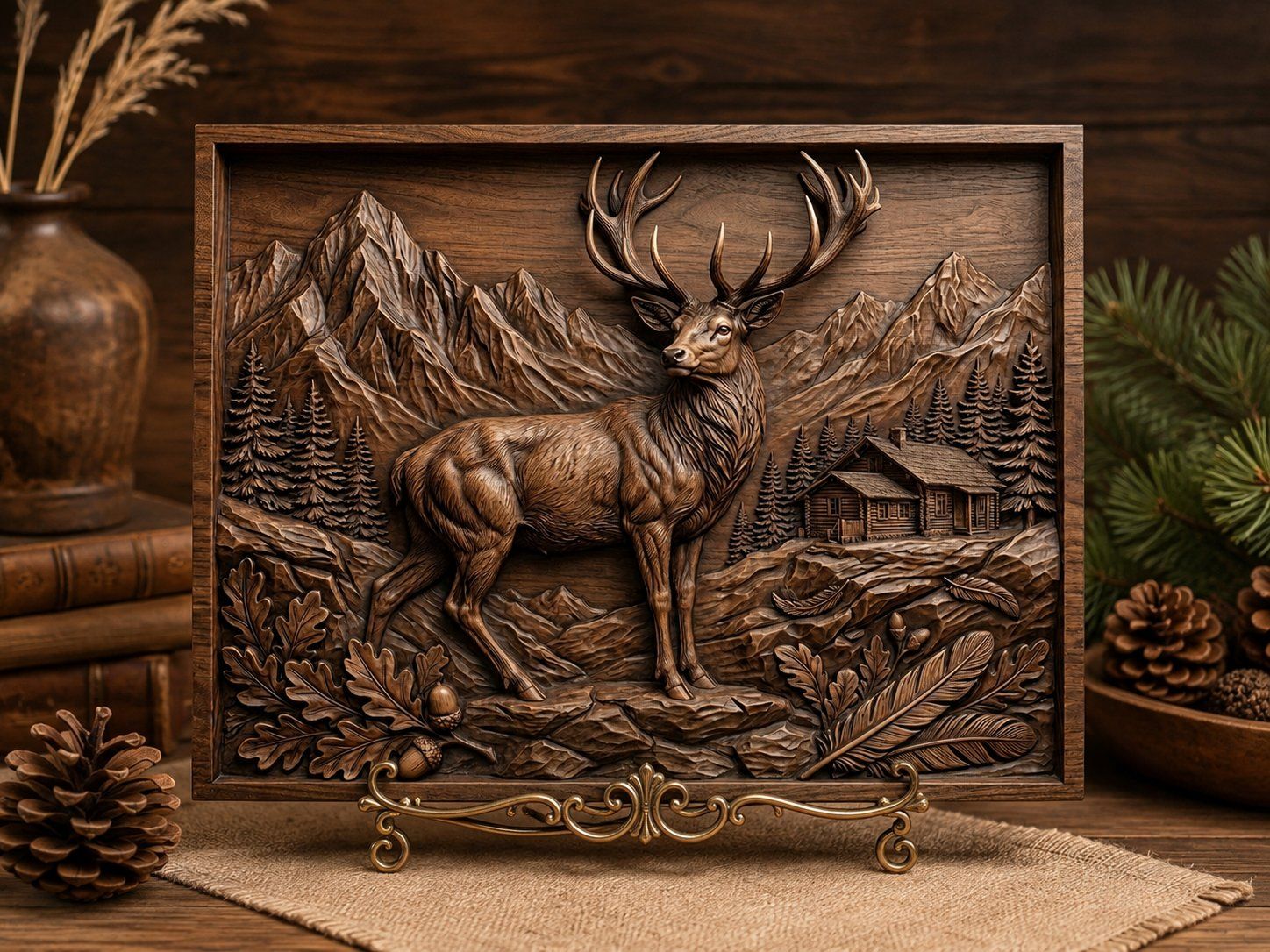 Majestic Buck Wilderness Mountain Scene CNC Relief STL bas-relief STL — view 6