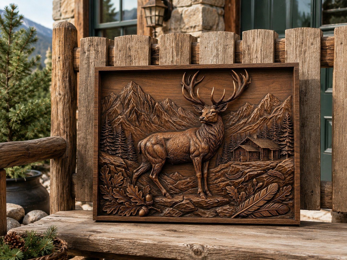 Majestic Buck Wilderness Mountain Scene CNC Relief STL bas-relief STL — view 7