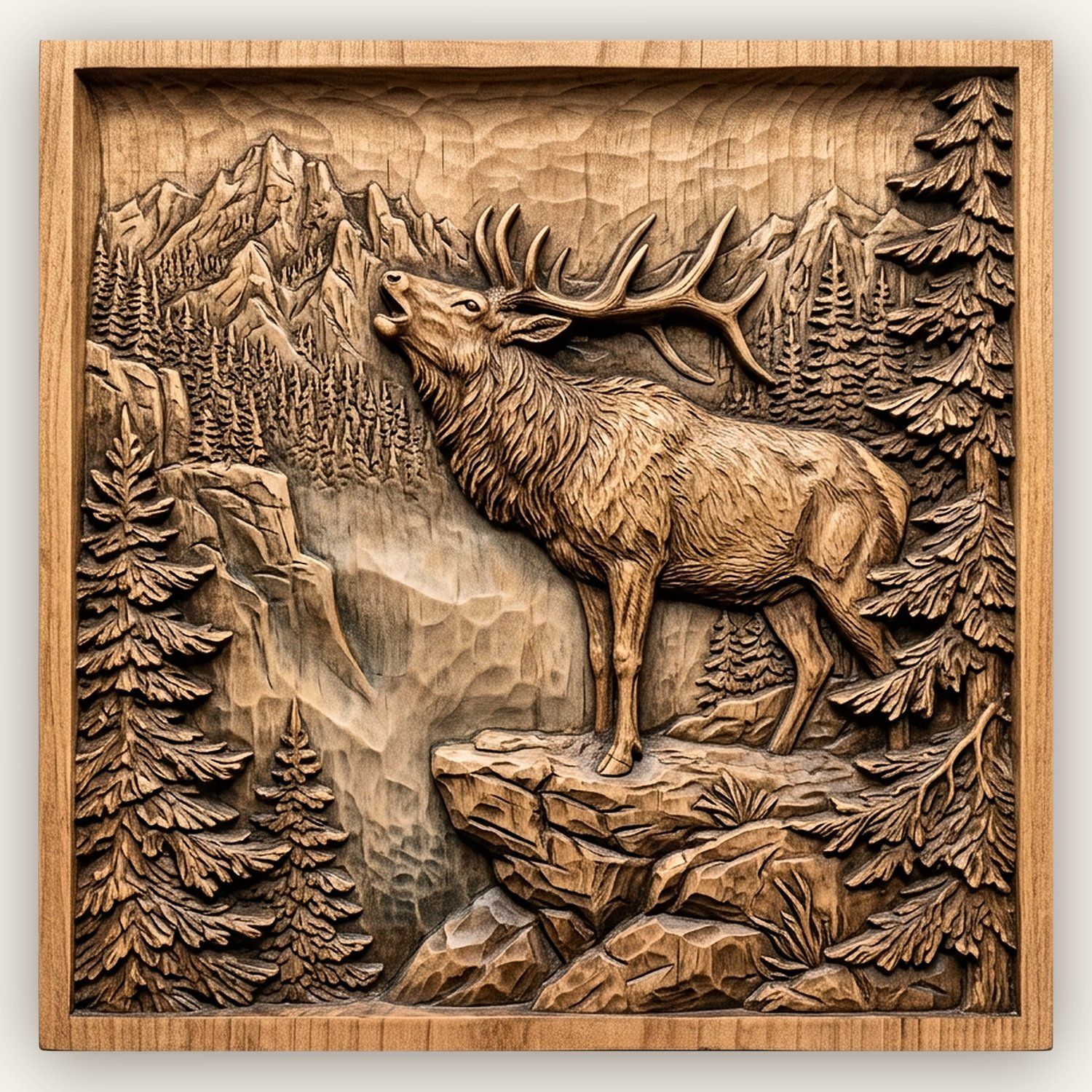 Majestic Bugling Elk Mountain Wilderness CNC Relief STL bas-relief STL design