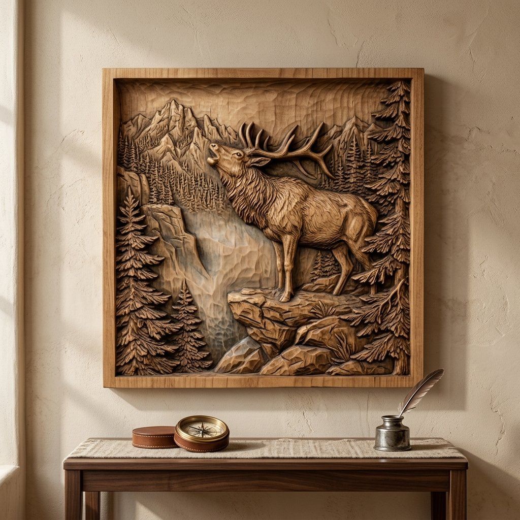 Majestic Bugling Elk Mountain Wilderness CNC Relief STL bas-relief STL — view 14