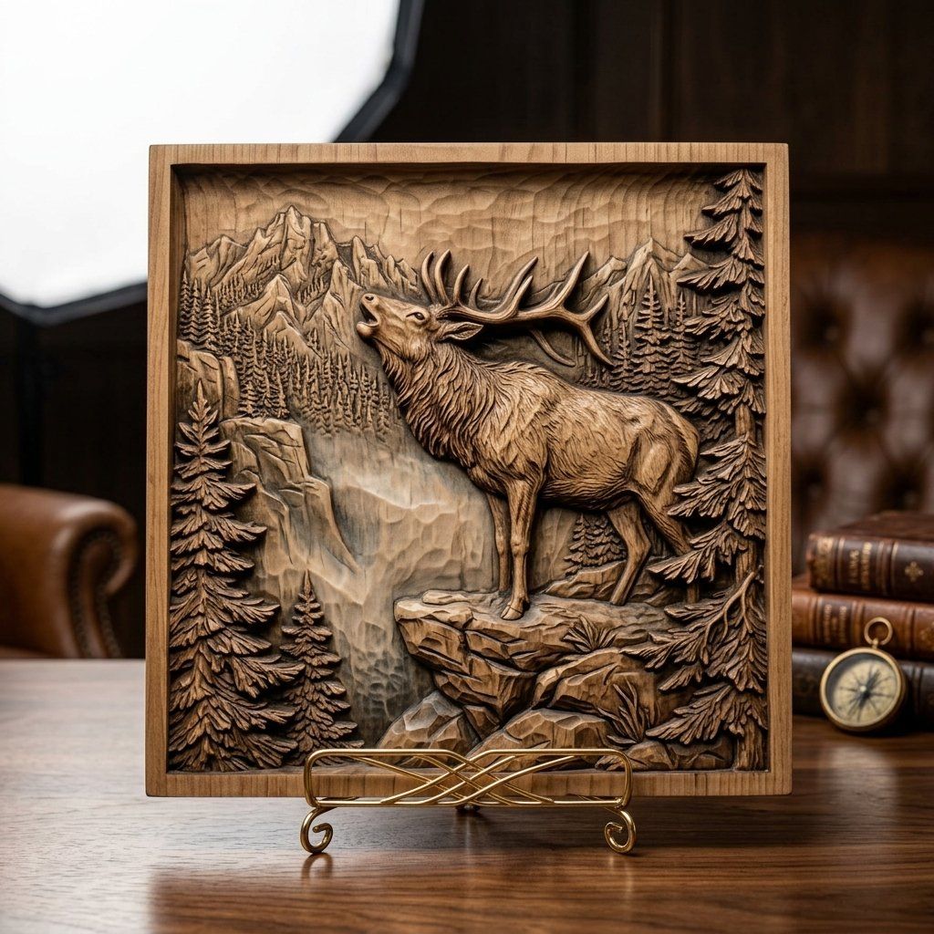Majestic Bugling Elk Mountain Wilderness CNC Relief STL bas-relief STL — view 3