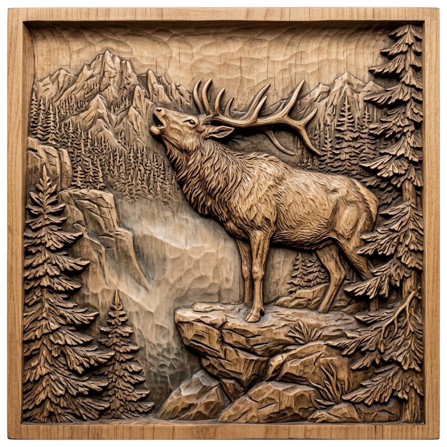 Majestic Bugling Elk Mountain Wilderness CNC Relief STL bas-relief STL — view 11