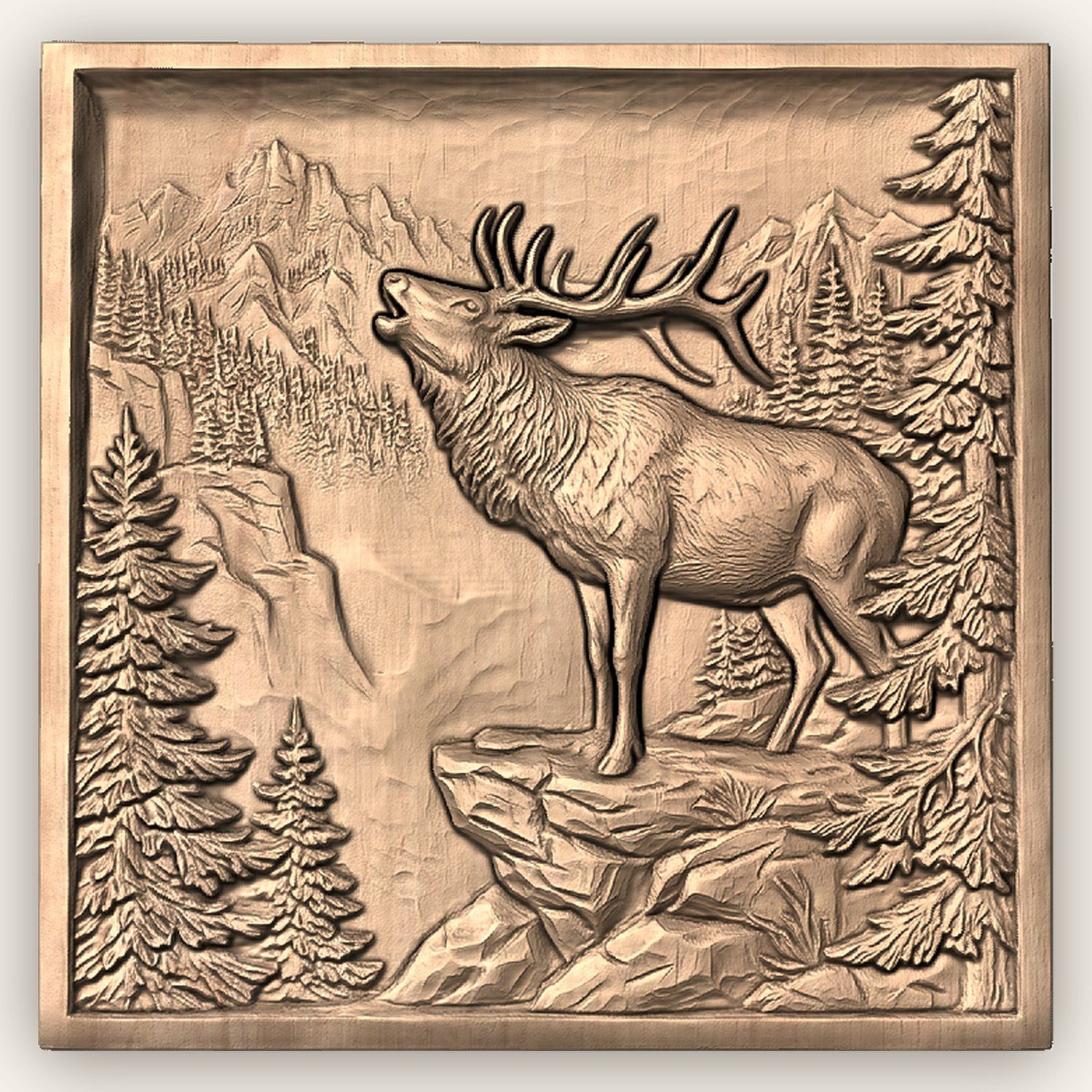 Majestic Bugling Elk Mountain Wilderness CNC Relief STL bas-relief STL — view 4