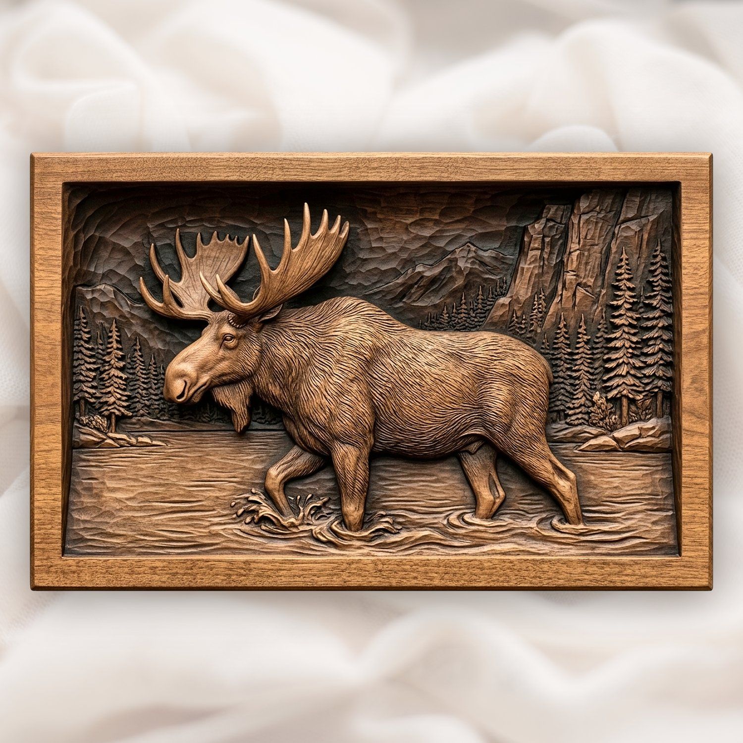 Majestic Bull Moose Wilderness Scene CNC Relief STL bas-relief STL design