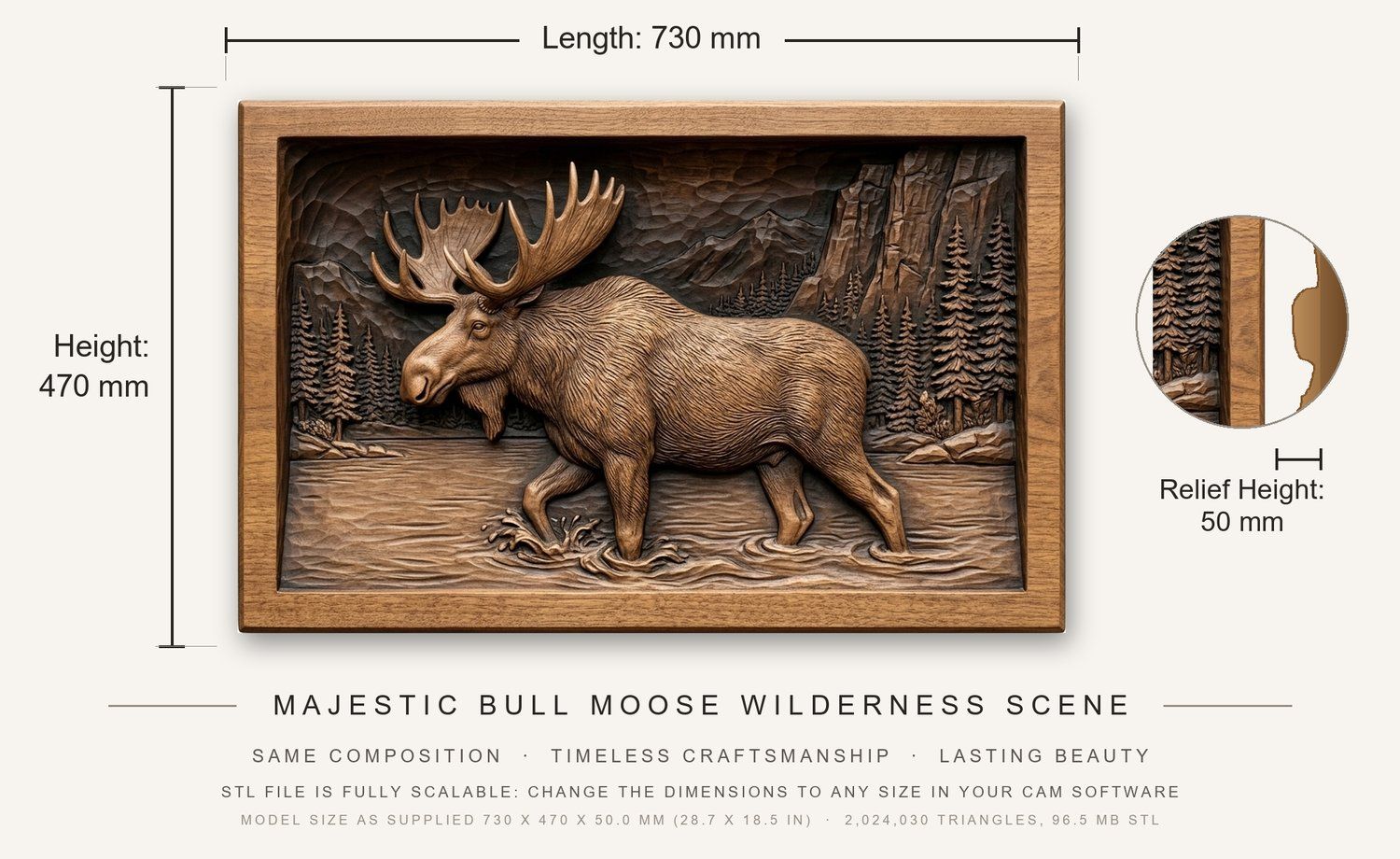 Majestic Bull Moose Wilderness Scene CNC Relief STL bas-relief STL — view 3