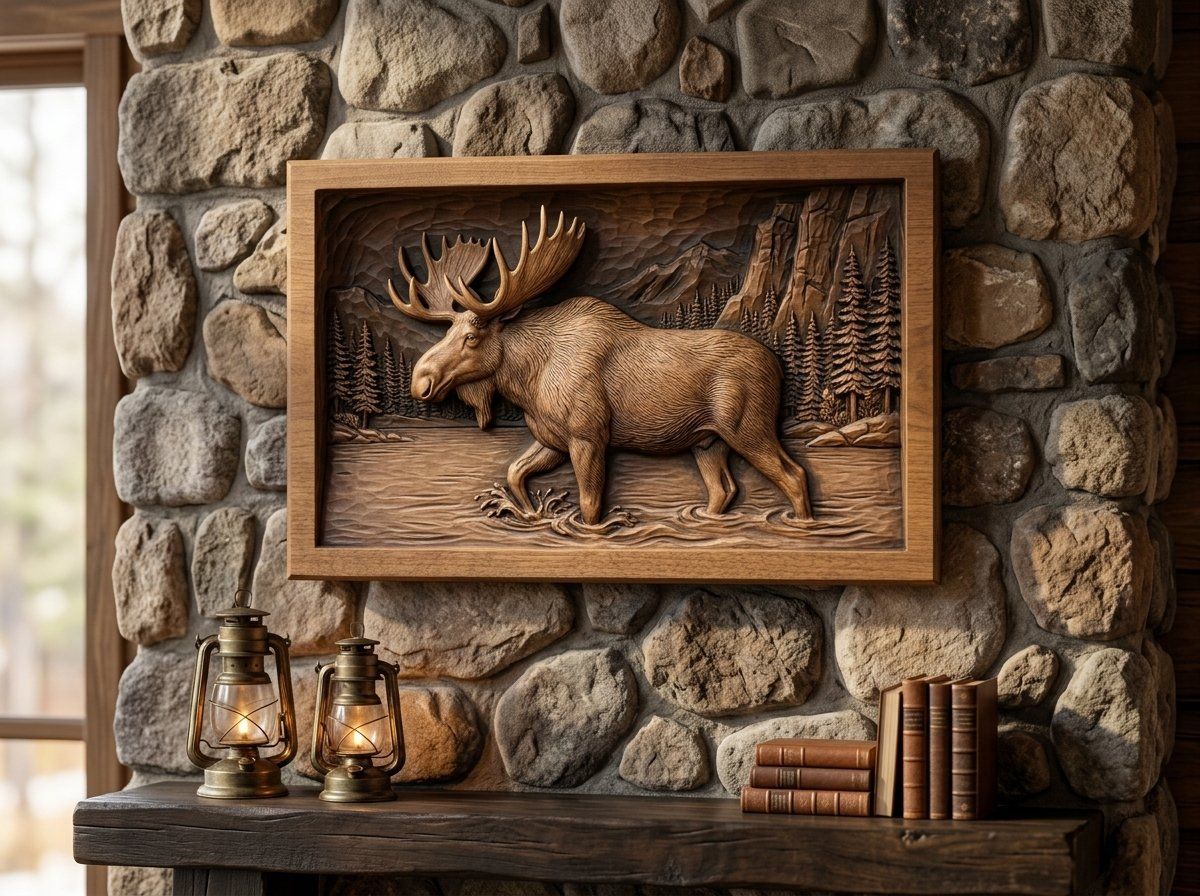 Majestic Bull Moose Wilderness Scene CNC Relief STL bas-relief STL — view 12