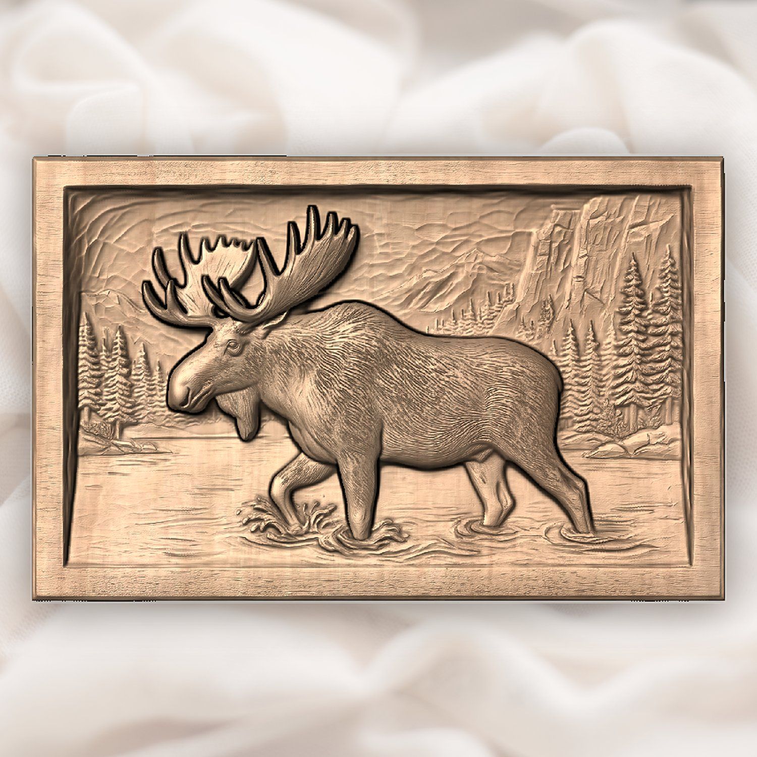 Majestic Bull Moose Wilderness Scene CNC Relief STL bas-relief STL — view 4