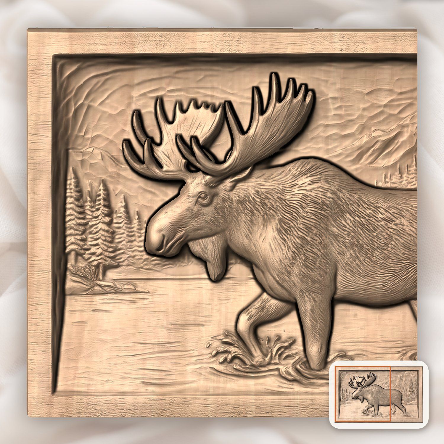 Majestic Bull Moose Wilderness Scene CNC Relief STL bas-relief STL — view 6