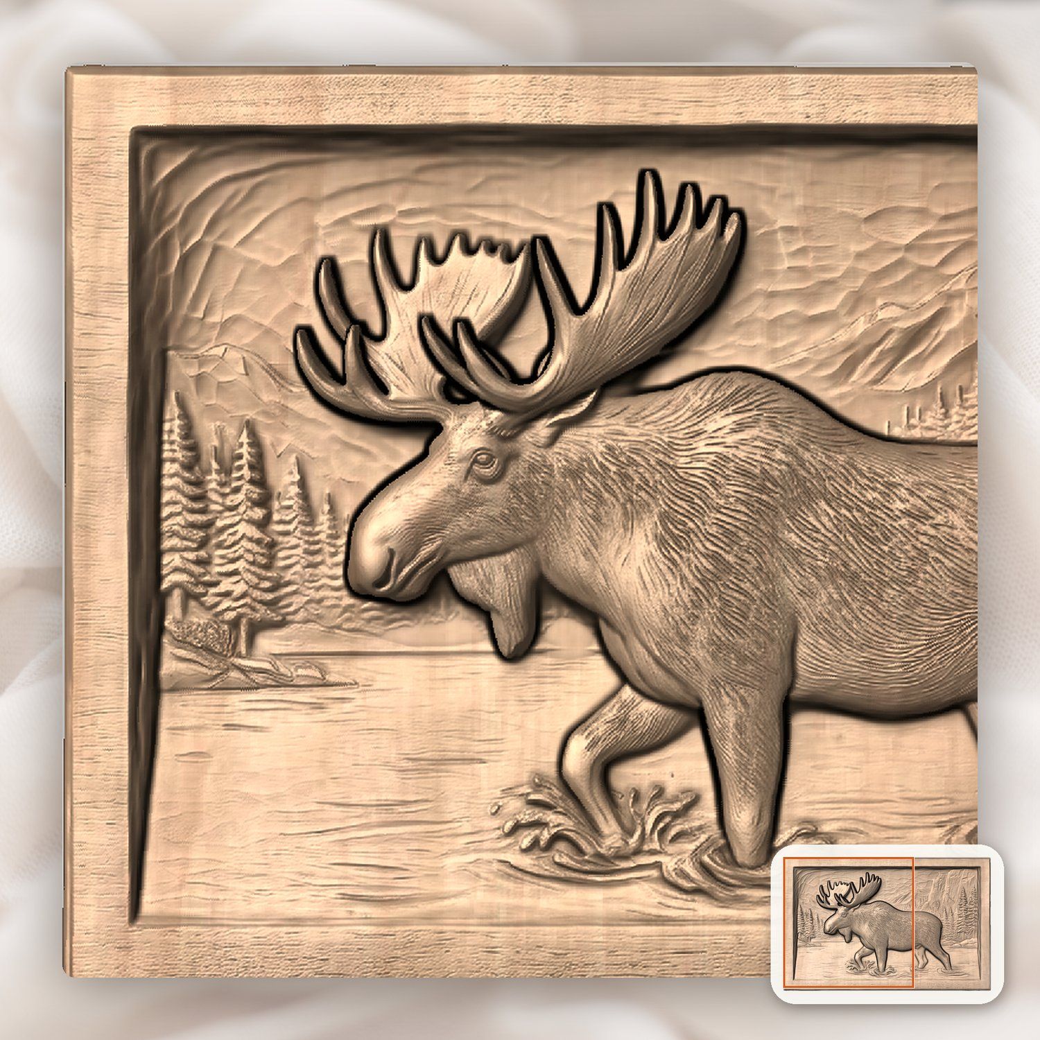 Majestic Bull Moose Wilderness Scene CNC Relief STL bas-relief STL — view 7