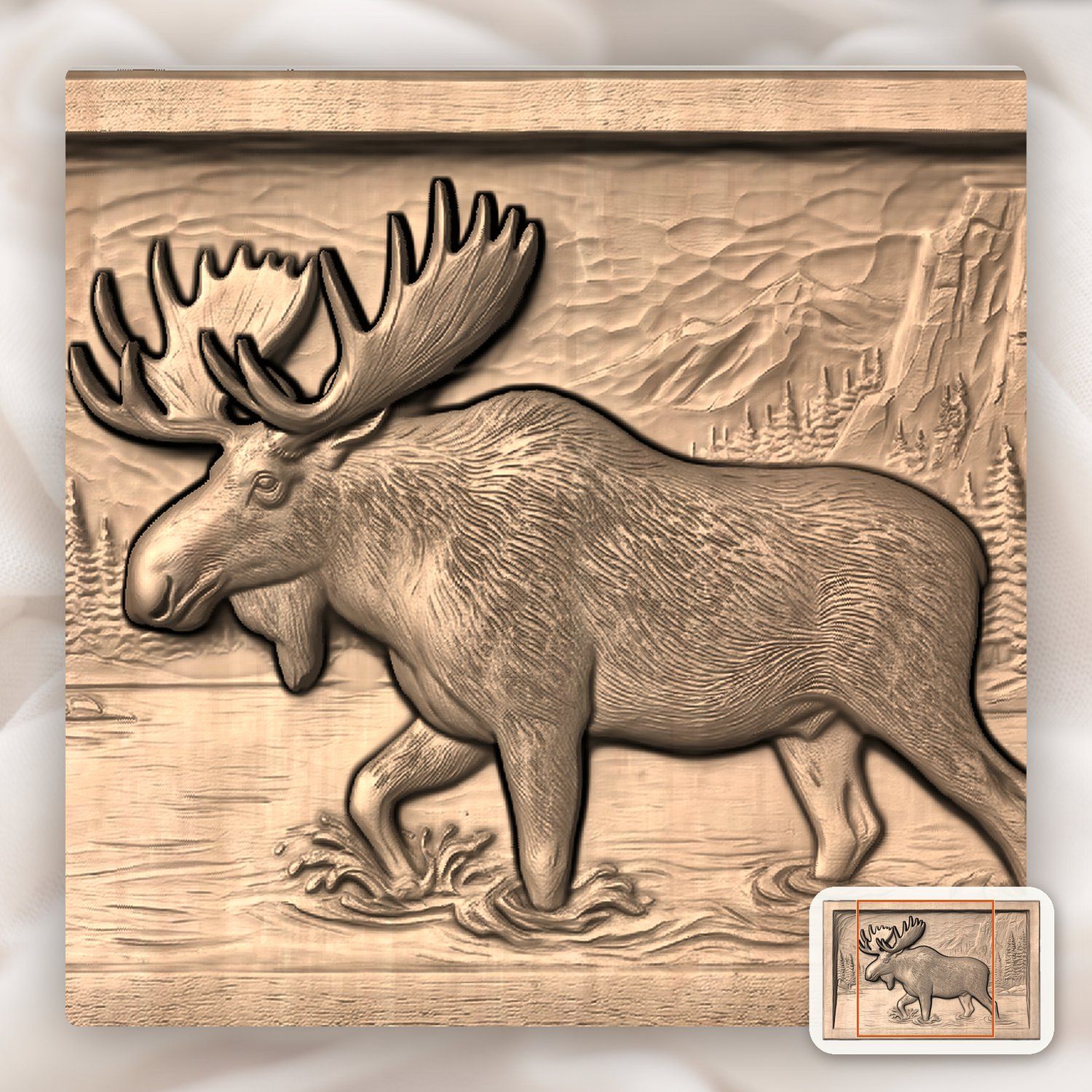 Majestic Bull Moose Wilderness Scene CNC Relief STL bas-relief STL — view 8