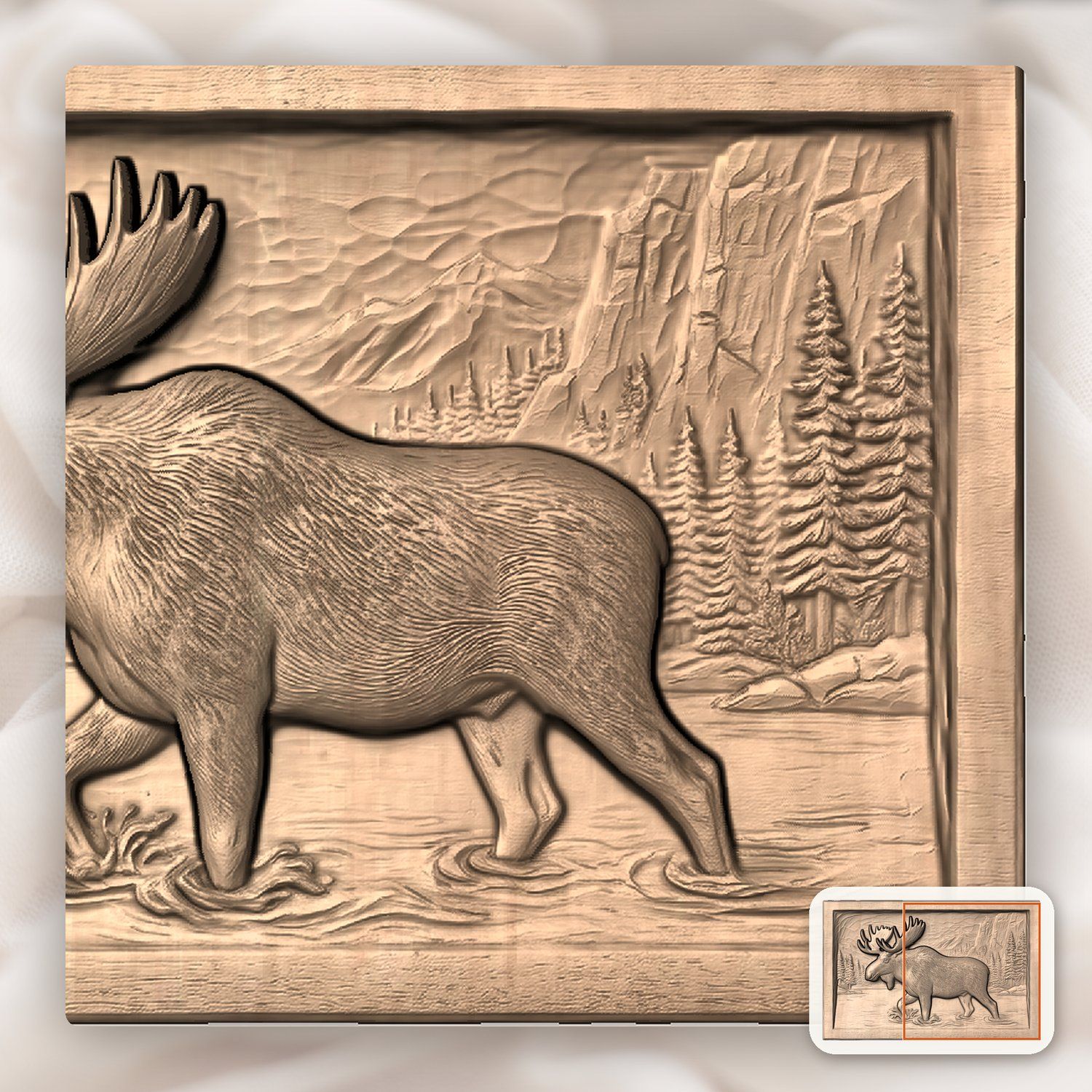 Majestic Bull Moose Wilderness Scene CNC Relief STL bas-relief STL — view 9