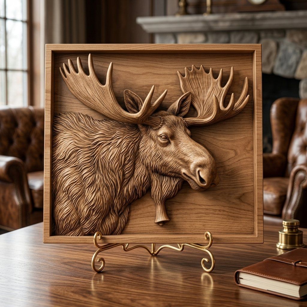 Majestic Bull Moose Wildlife CNC Relief STL bas-relief STL — view 2