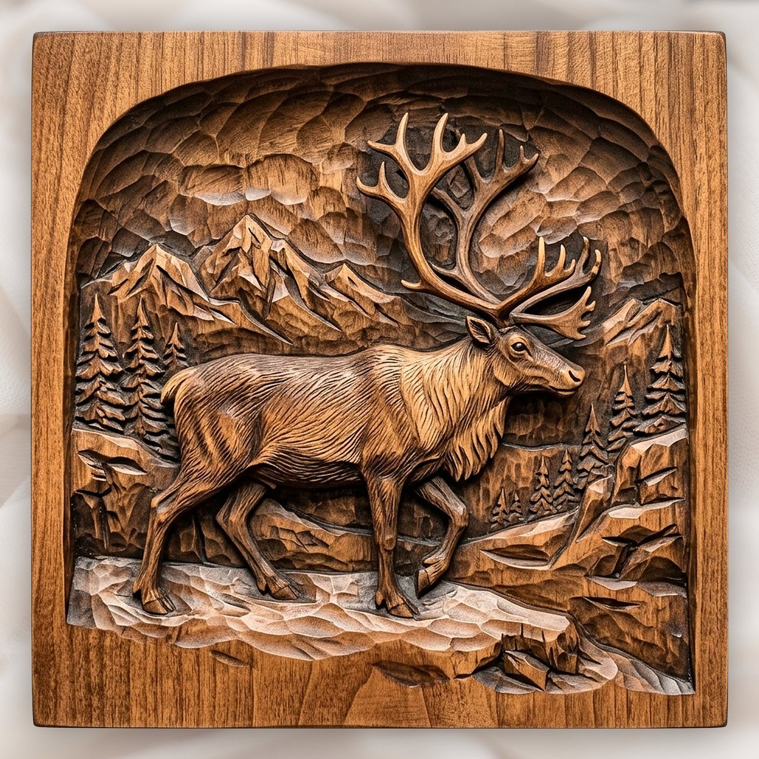 Majestic Caribou Mountain Landscape CNC Relief STL bas-relief STL design