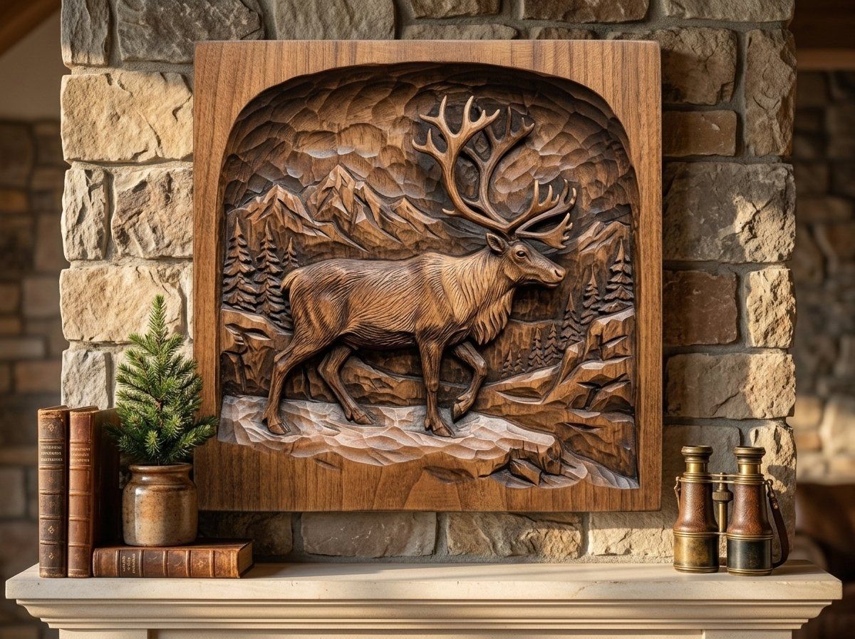 Majestic Caribou Mountain Landscape CNC Relief STL bas-relief STL — view 13