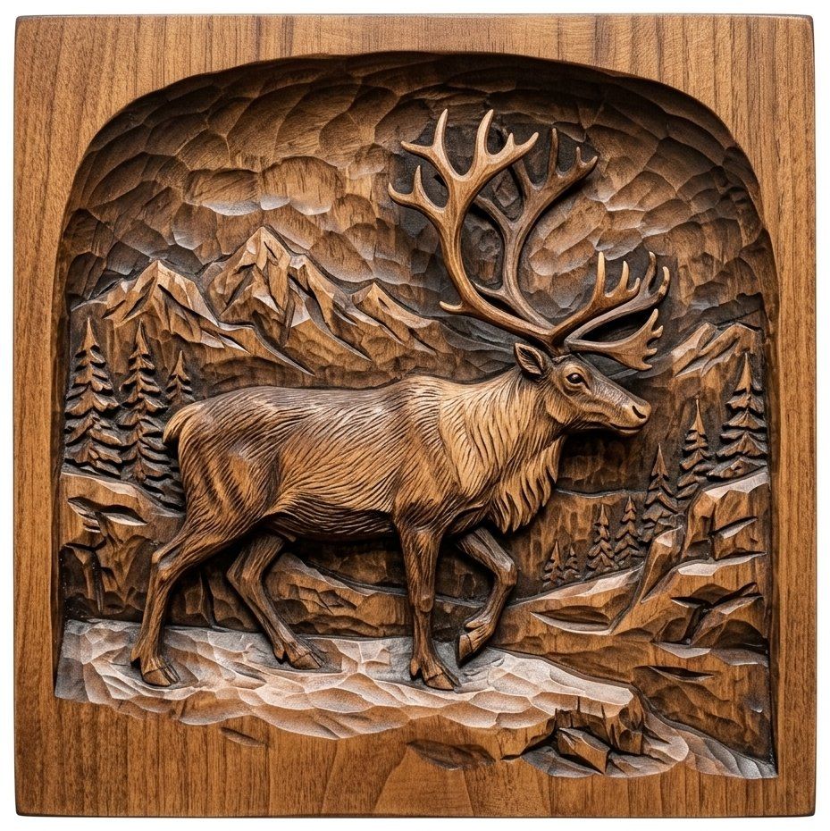 Majestic Caribou Mountain Landscape CNC Relief STL bas-relief STL — view 4