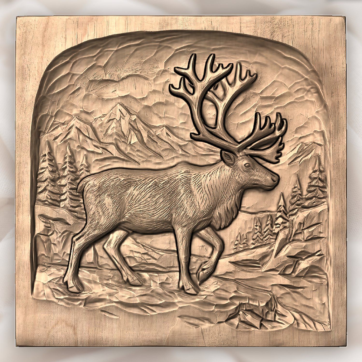 Majestic Caribou Mountain Landscape CNC Relief STL bas-relief STL — view 5