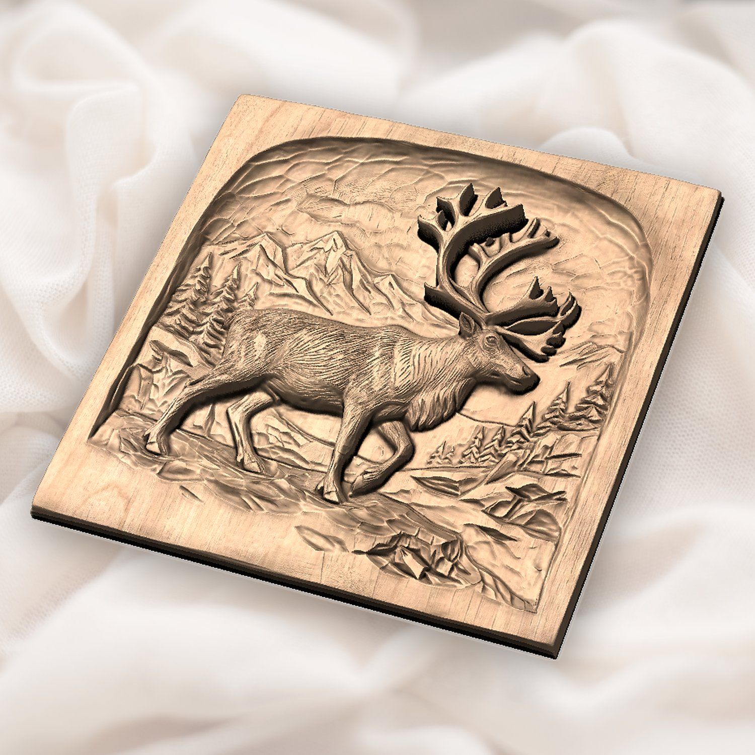 Majestic Caribou Mountain Landscape CNC Relief STL bas-relief STL — view 6