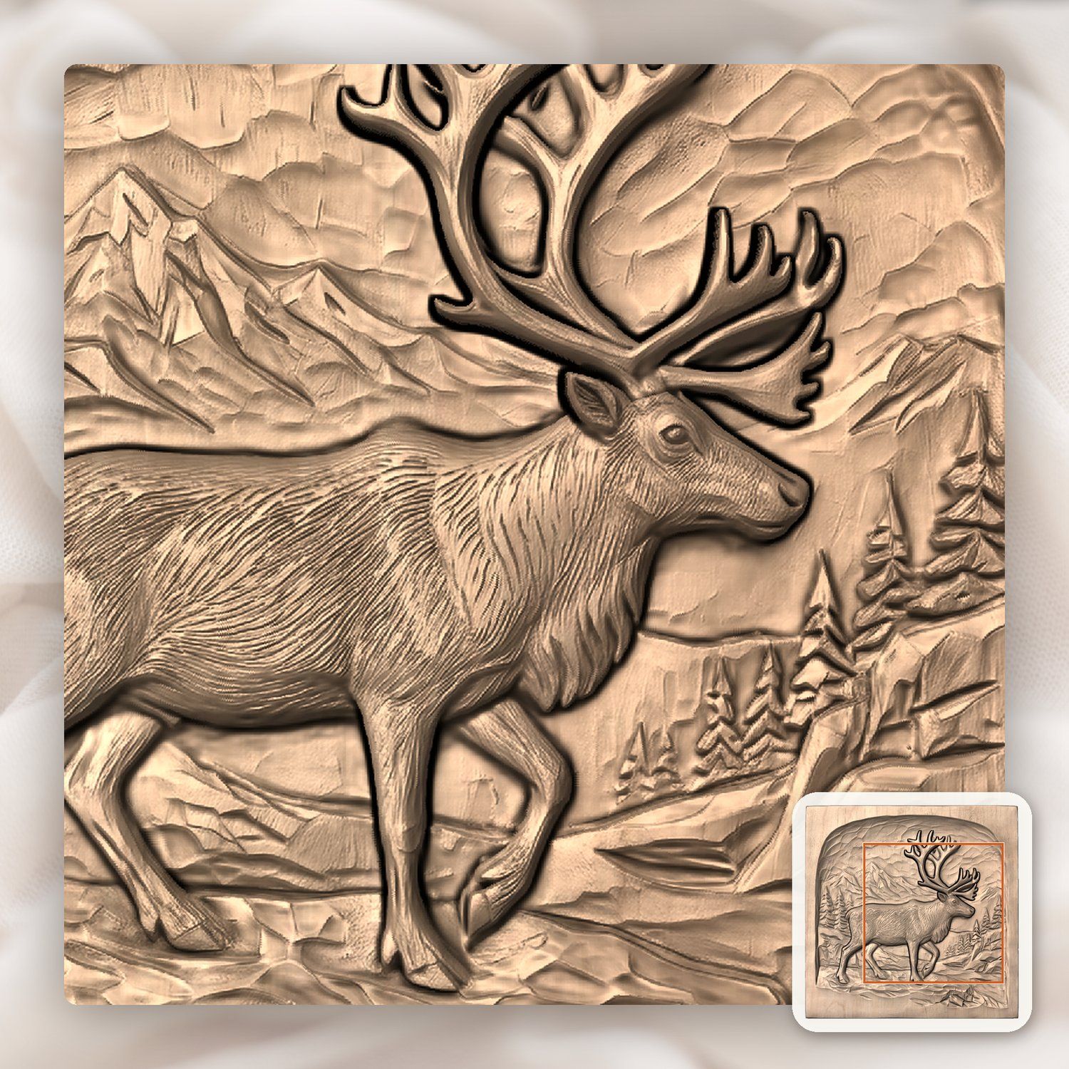 Majestic Caribou Mountain Landscape CNC Relief STL bas-relief STL — view 7