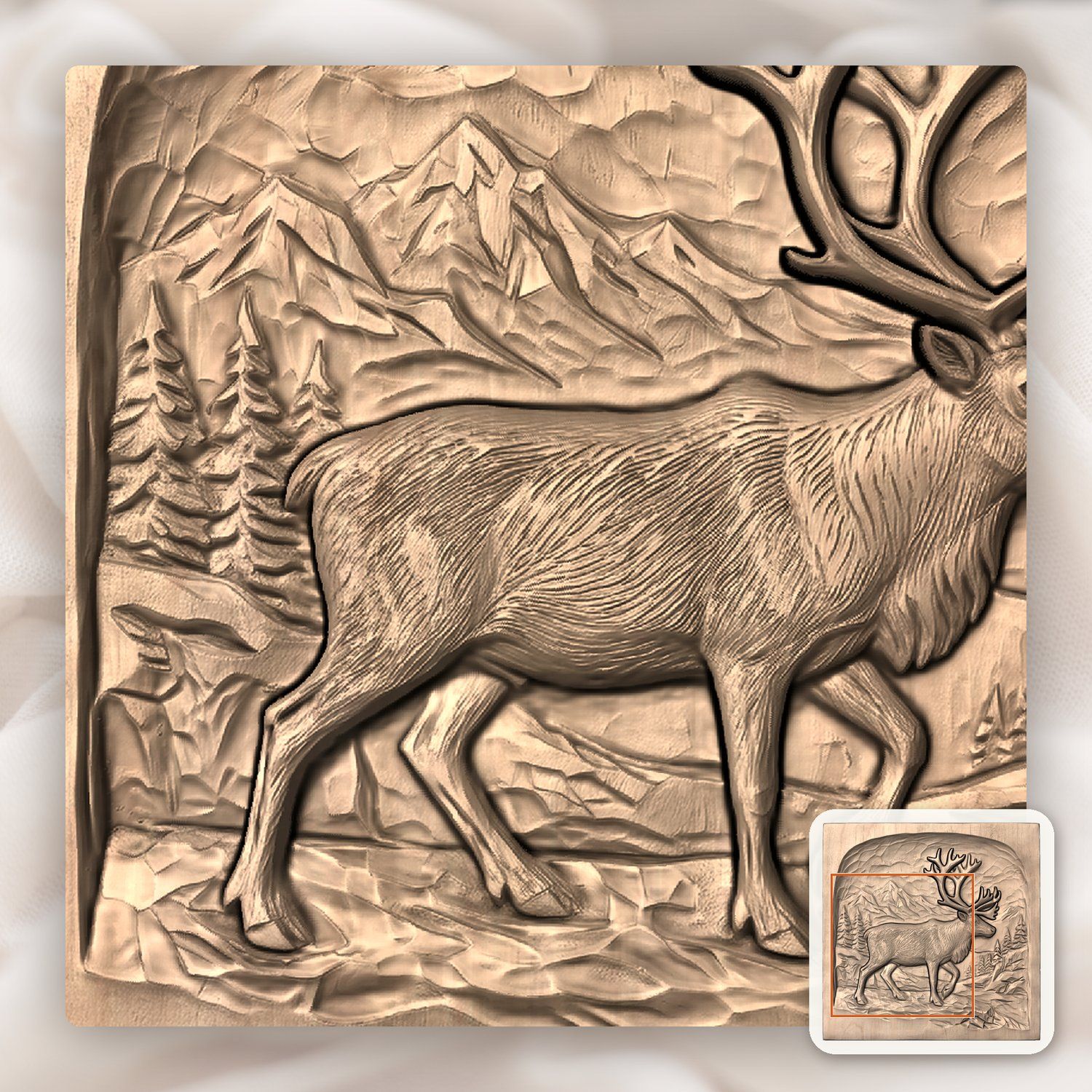 Majestic Caribou Mountain Landscape CNC Relief STL bas-relief STL — view 8