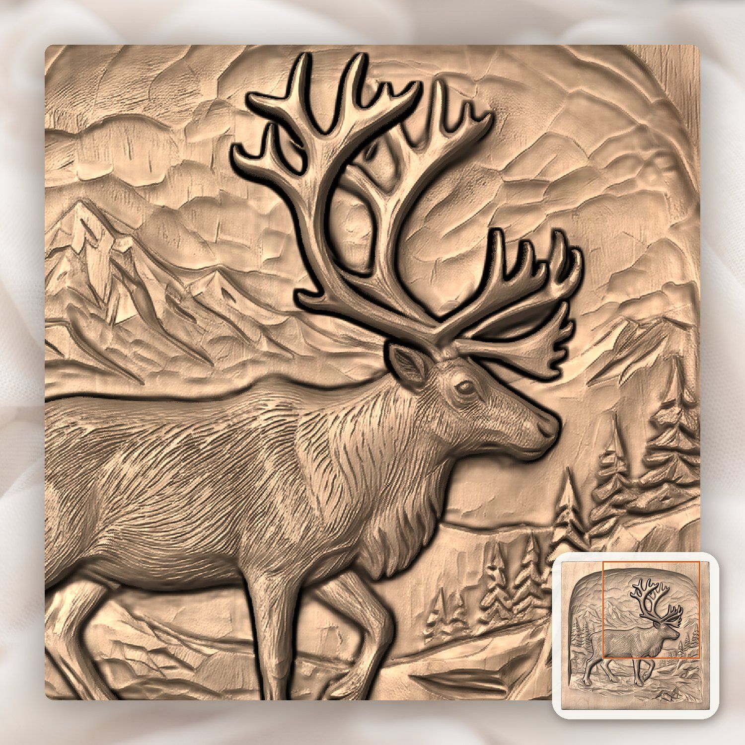 Majestic Caribou Mountain Landscape CNC Relief STL bas-relief STL — view 9
