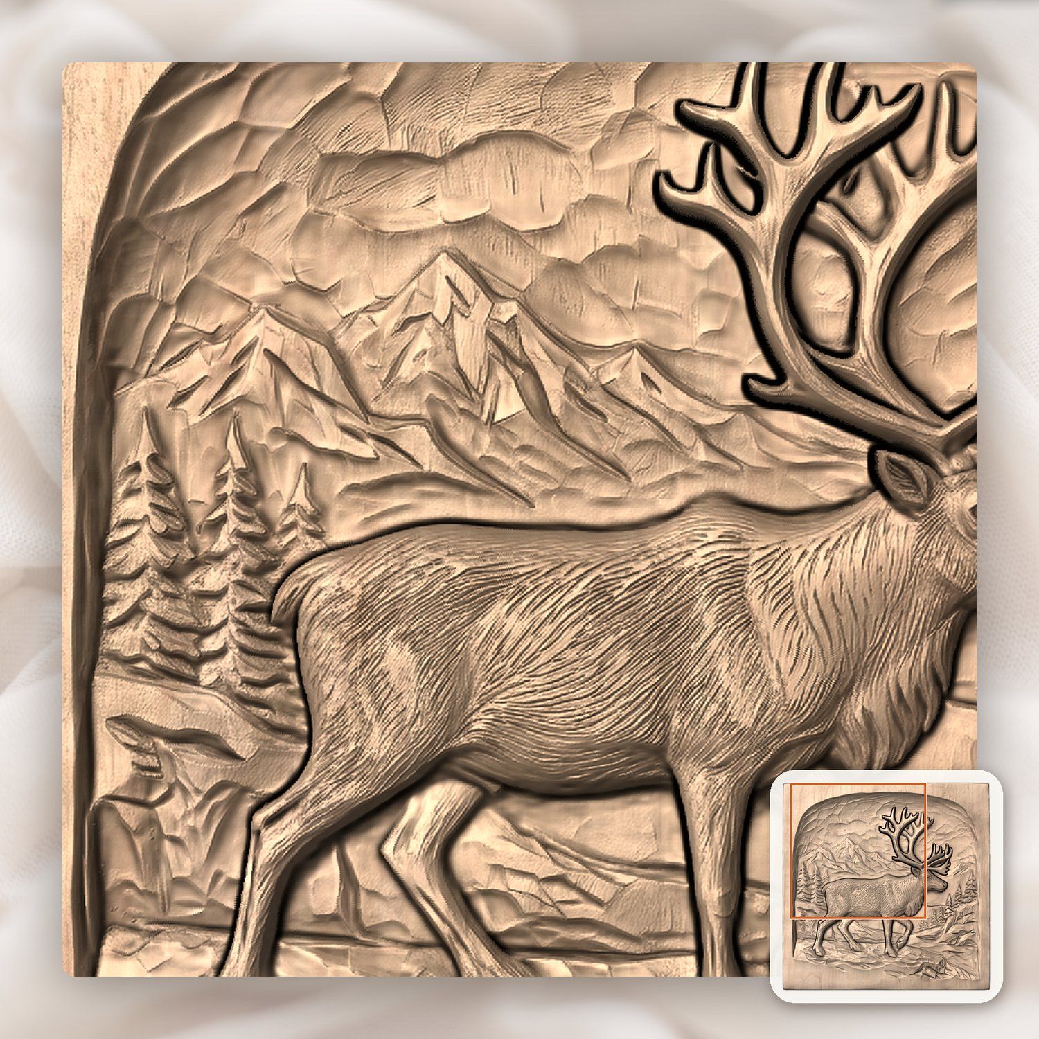 Majestic Caribou Mountain Landscape CNC Relief STL bas-relief STL — view 10