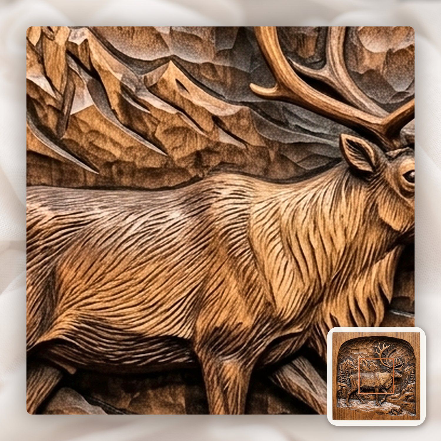 Majestic Caribou Mountain Landscape CNC Relief STL bas-relief STL — view 11