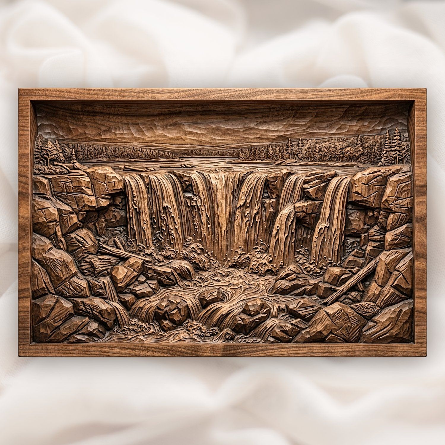 Majestic Cascading Waterfall Panorama CNC Relief STL bas-relief STL design