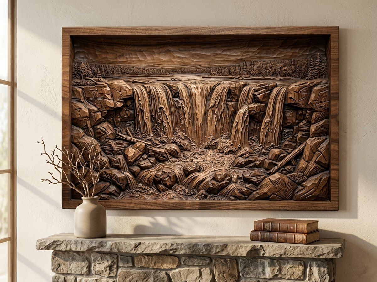 Majestic Cascading Waterfall Panorama CNC Relief STL bas-relief STL — view 12