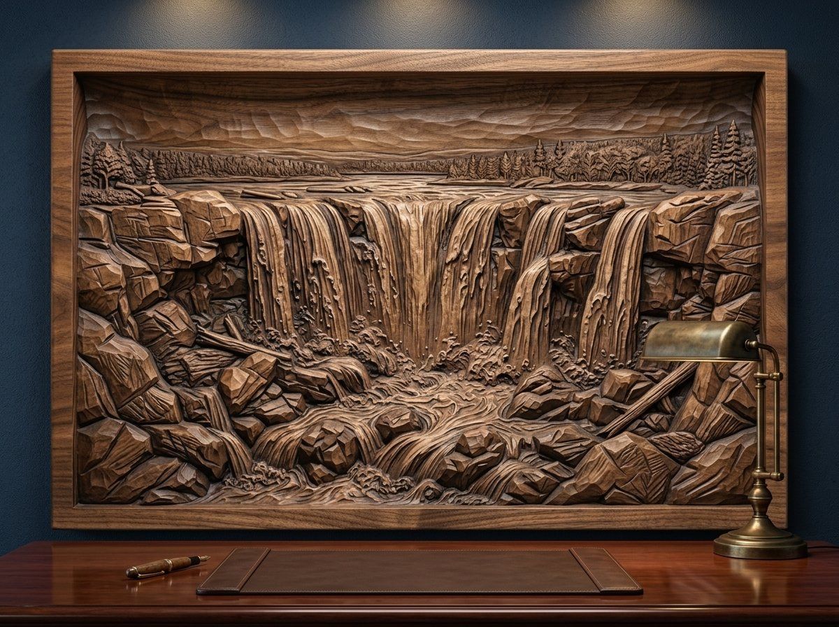 Majestic Cascading Waterfall Panorama CNC Relief STL bas-relief STL — view 13