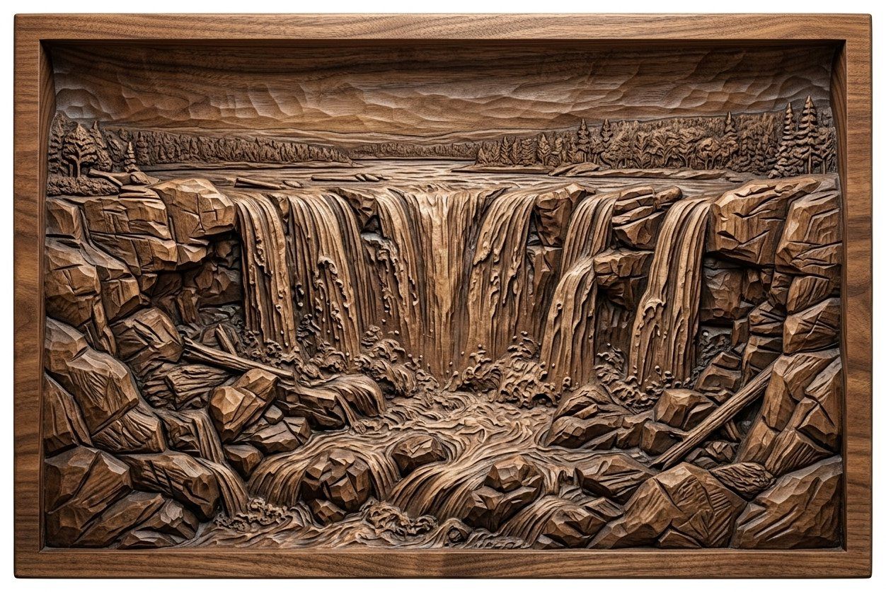 Majestic Cascading Waterfall Panorama CNC Relief STL bas-relief STL — view 14