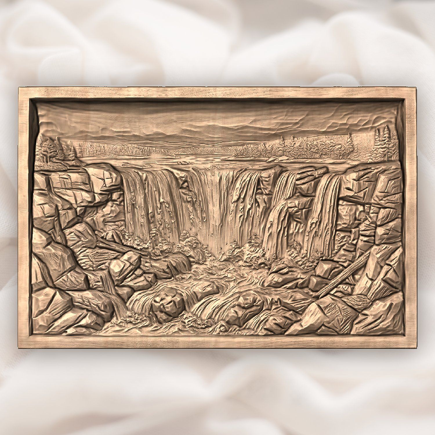 Majestic Cascading Waterfall Panorama CNC Relief STL bas-relief STL — view 4