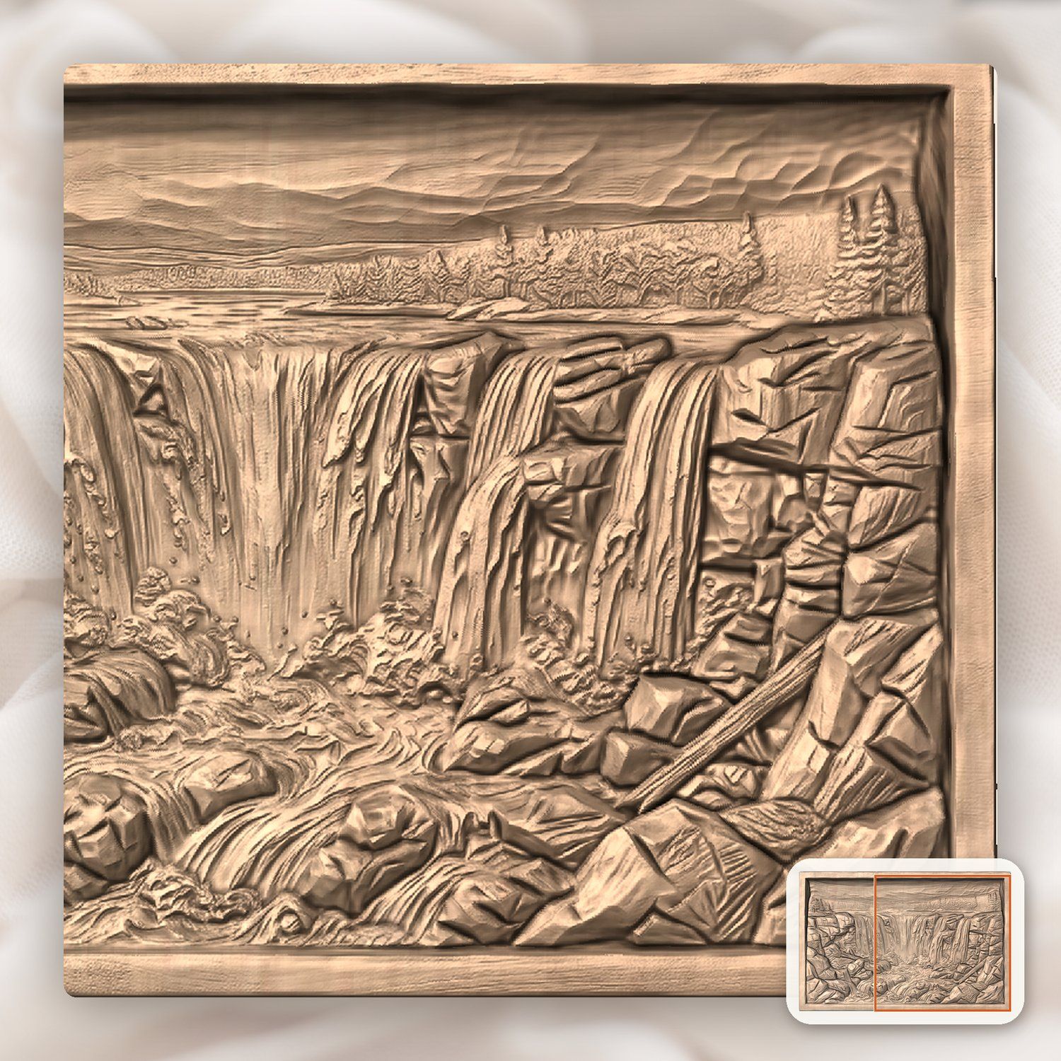 Majestic Cascading Waterfall Panorama CNC Relief STL bas-relief STL — view 6