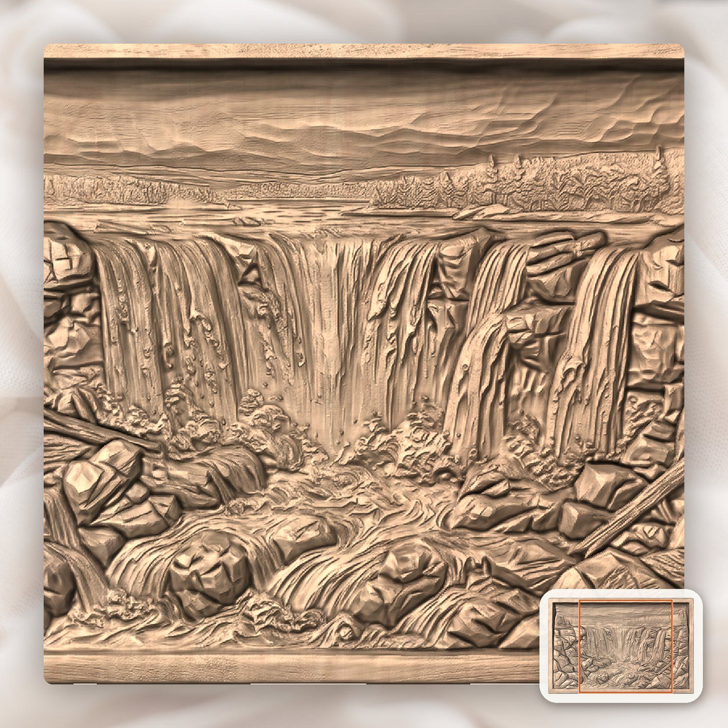 Majestic Cascading Waterfall Panorama CNC Relief STL bas-relief STL — view 7