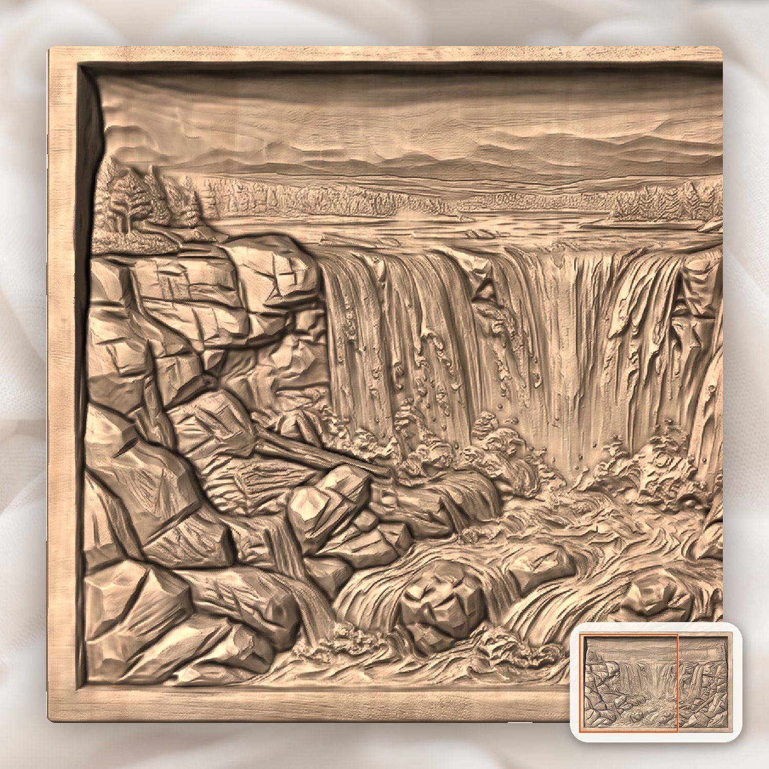 Majestic Cascading Waterfall Panorama CNC Relief STL bas-relief STL — view 8