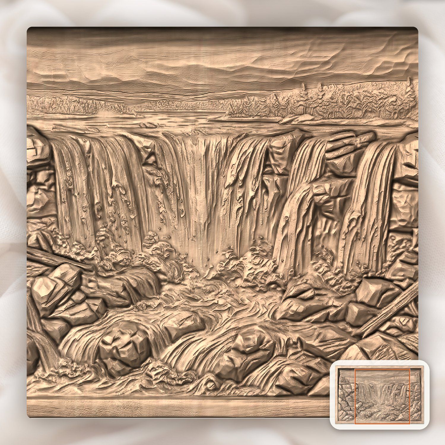 Majestic Cascading Waterfall Panorama CNC Relief STL bas-relief STL — view 9