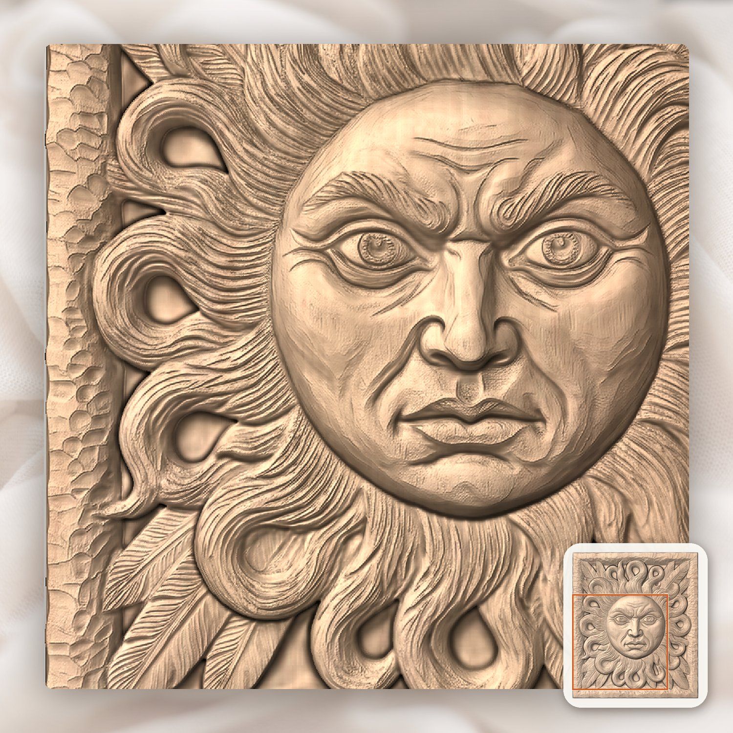 Majestic Celestial Sun Face CNC Relief STL bas-relief STL — view 6