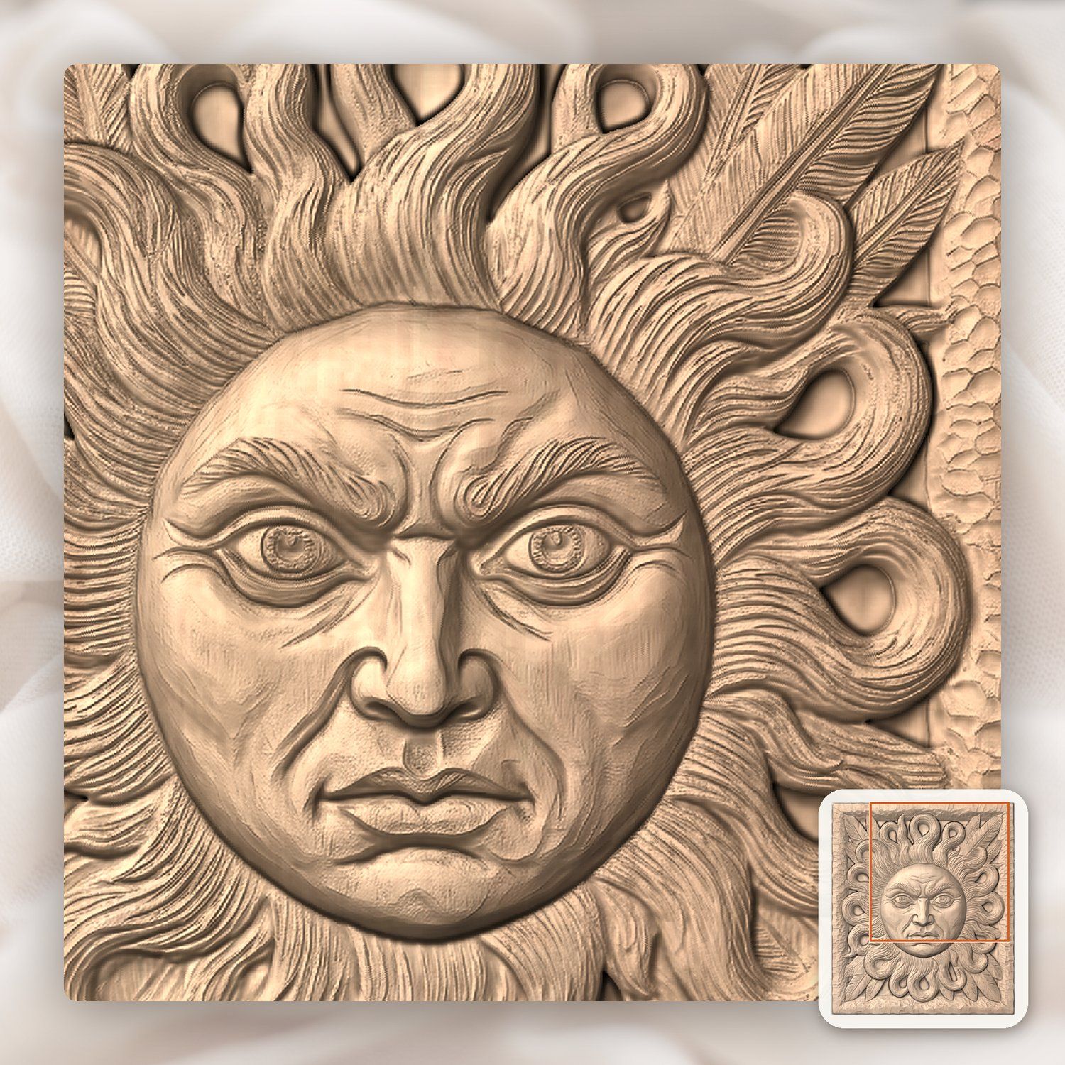 Majestic Celestial Sun Face CNC Relief STL bas-relief STL — view 7