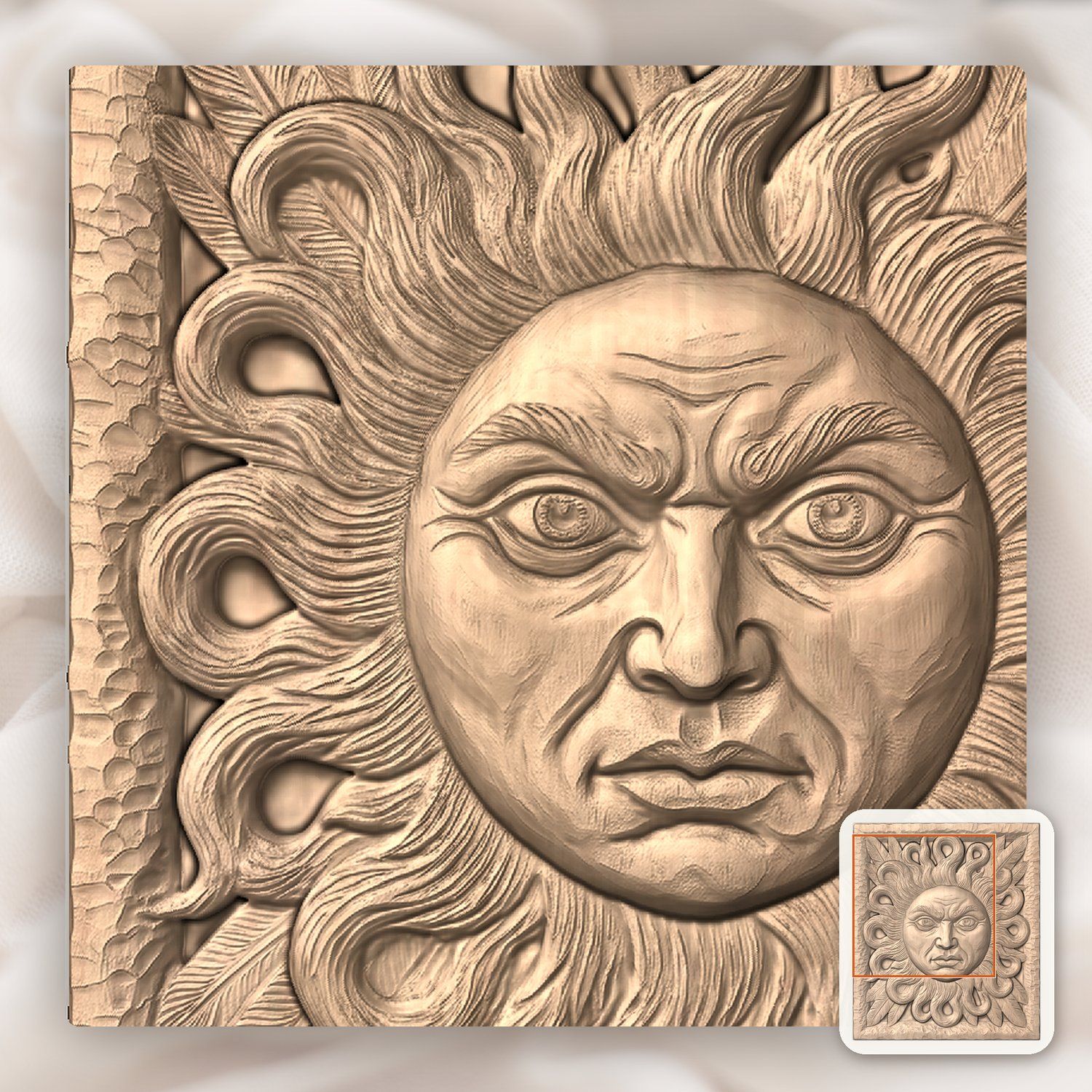 Majestic Celestial Sun Face CNC Relief STL bas-relief STL — view 8