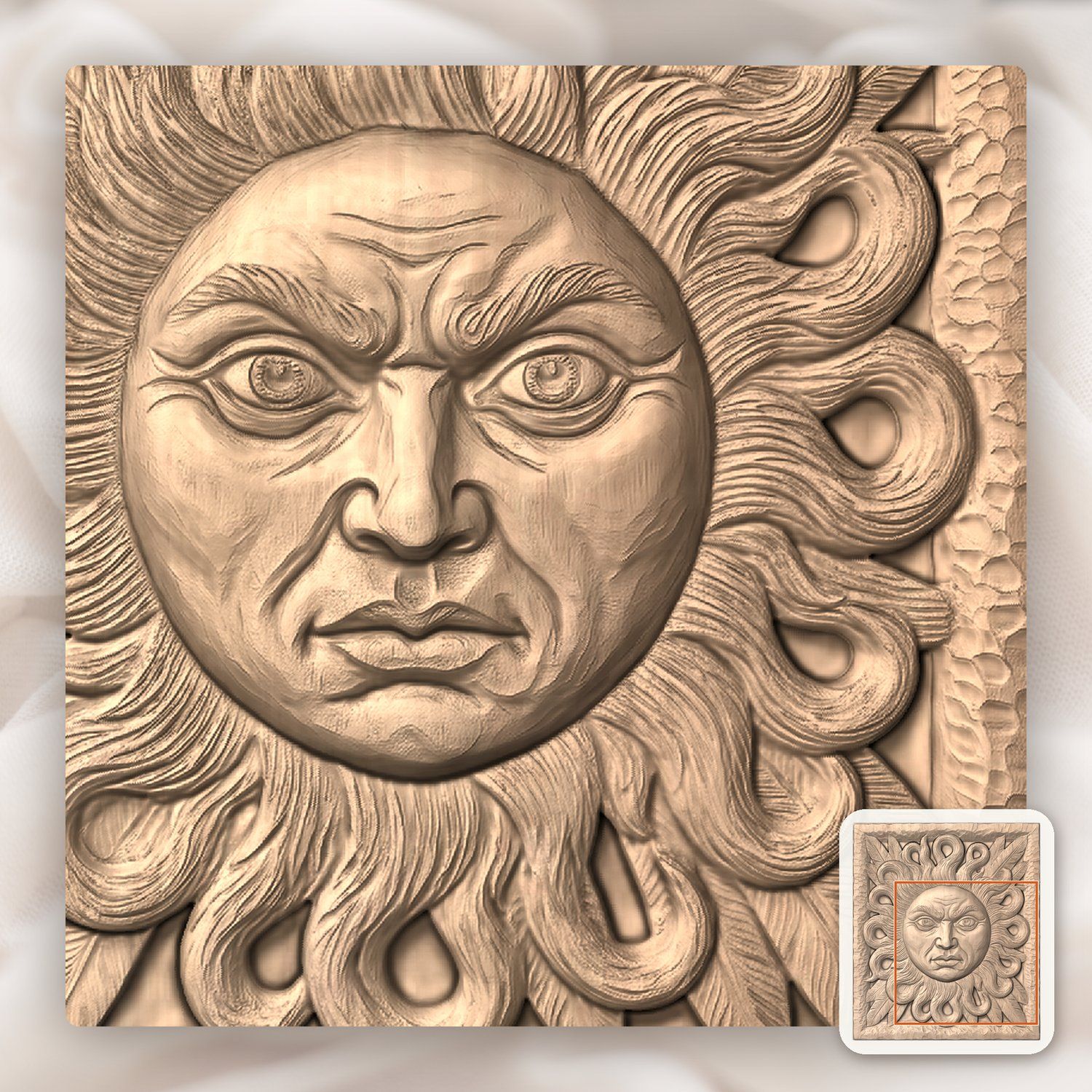 Majestic Celestial Sun Face CNC Relief STL bas-relief STL — view 9