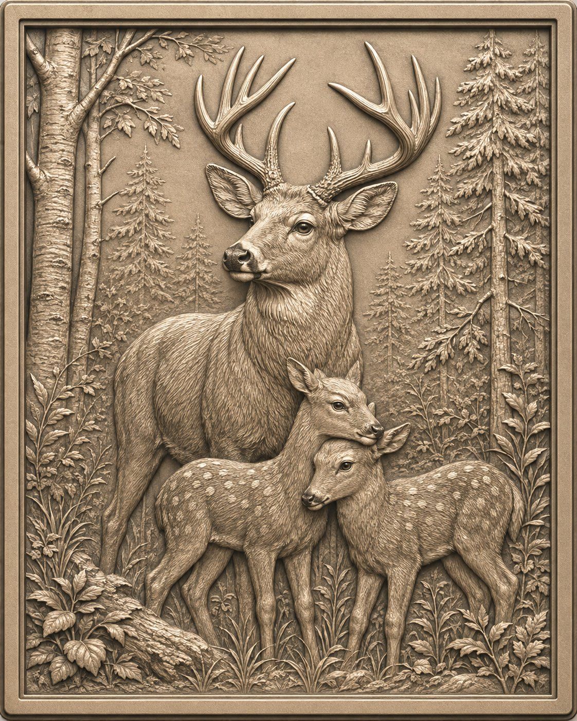 Majestic Deer Family Forest Cabin CNC Relief STL bas-relief STL — view 5