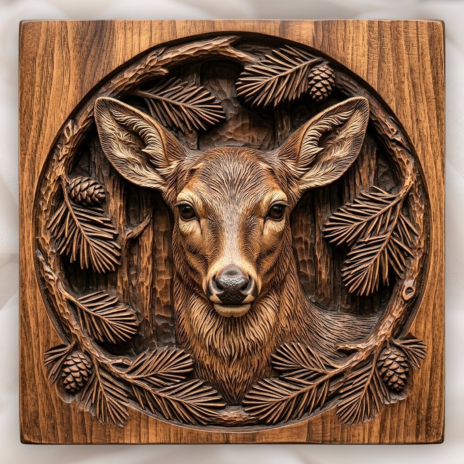 Majestic Doe Pine Wreath CNC Relief STL bas-relief STL design
