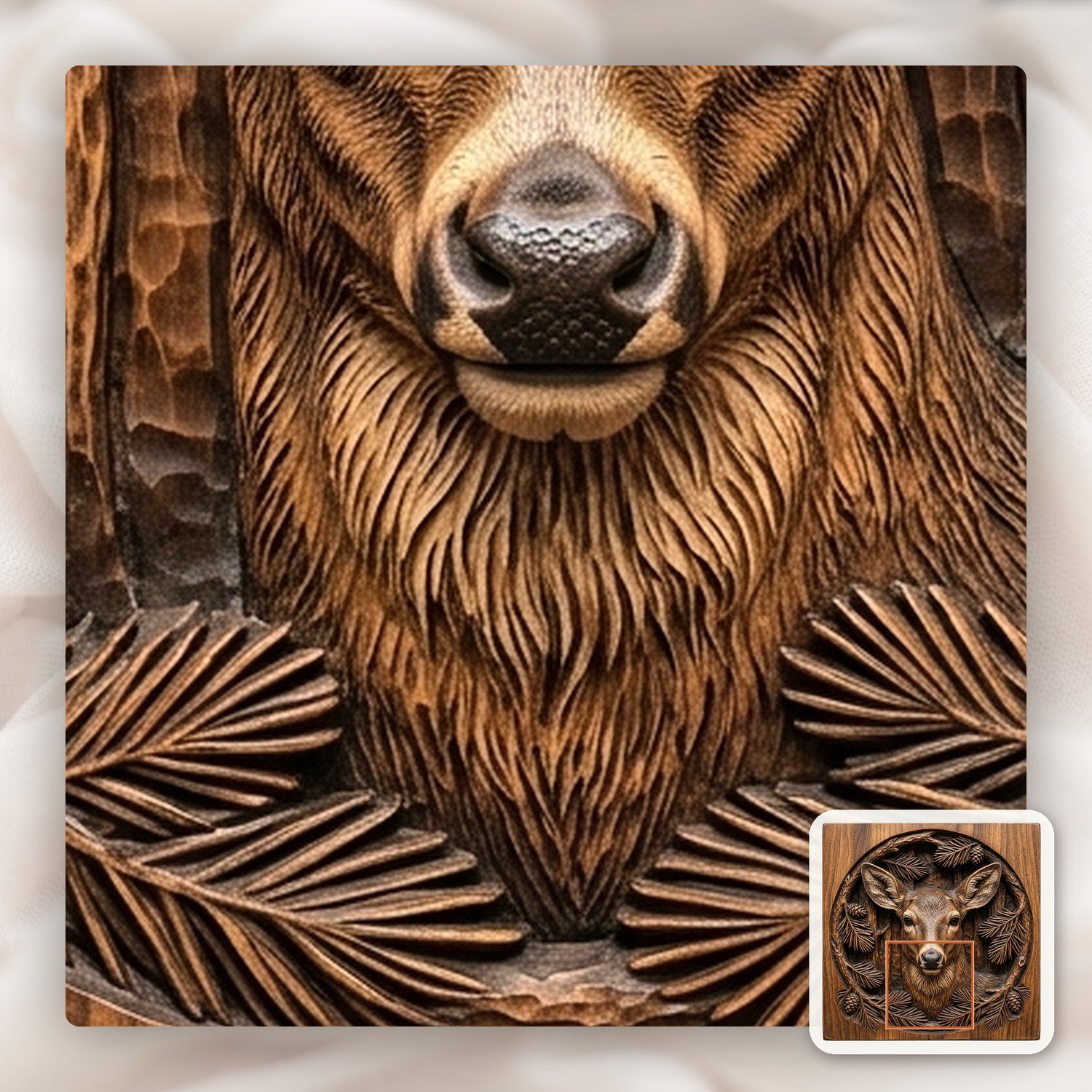 Majestic Doe Pine Wreath CNC Relief STL bas-relief STL — view 12