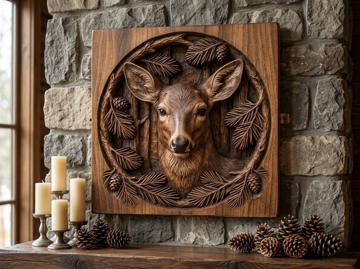 Majestic Doe Pine Wreath CNC Relief STL bas-relief STL — view 13